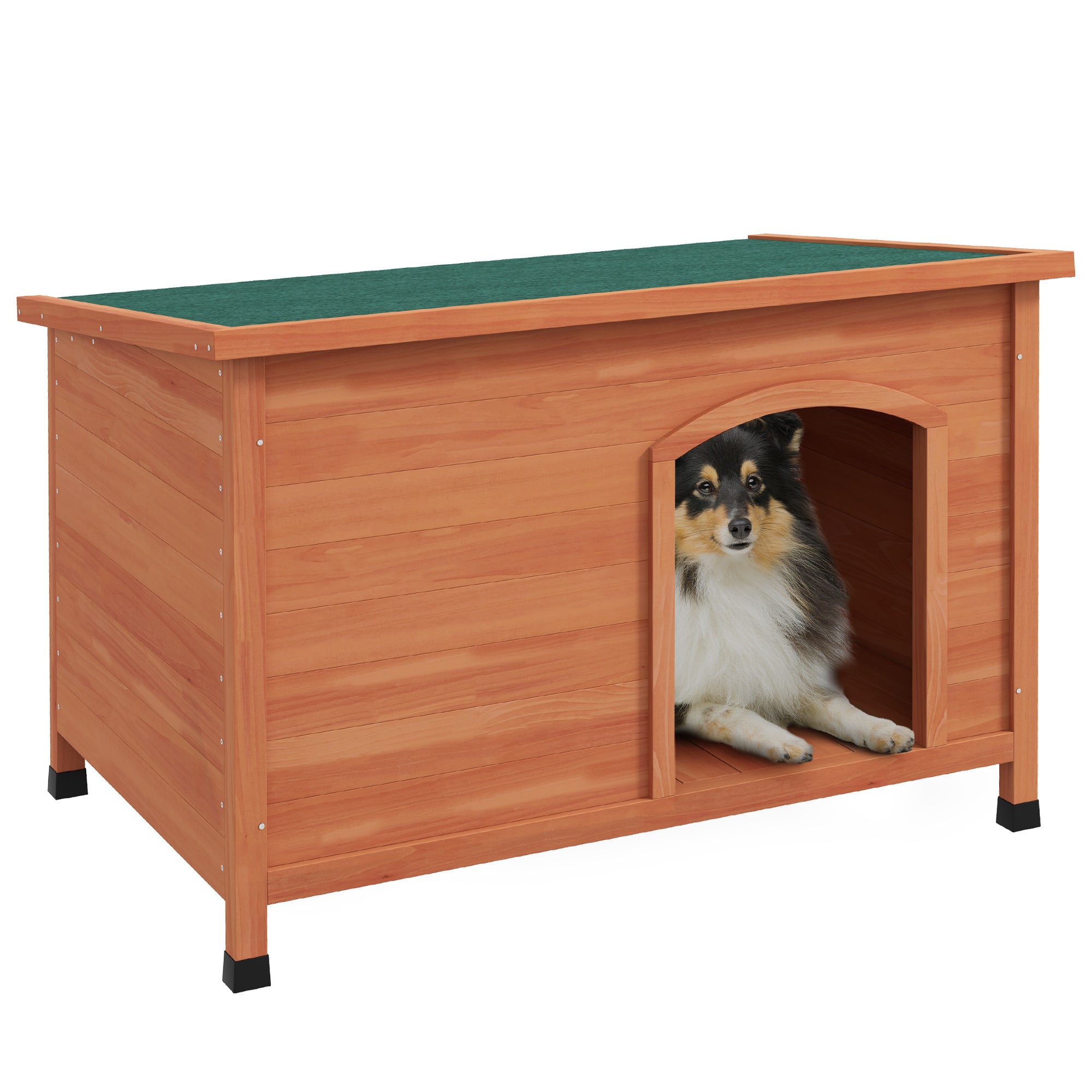 PawHut Wooden Dog Kennel Outdoor Pet House Elevated with Removable Floor, Openable Roof, for Large Dogs, 100 x 65.5 x 68cm - Natural Wood Tone