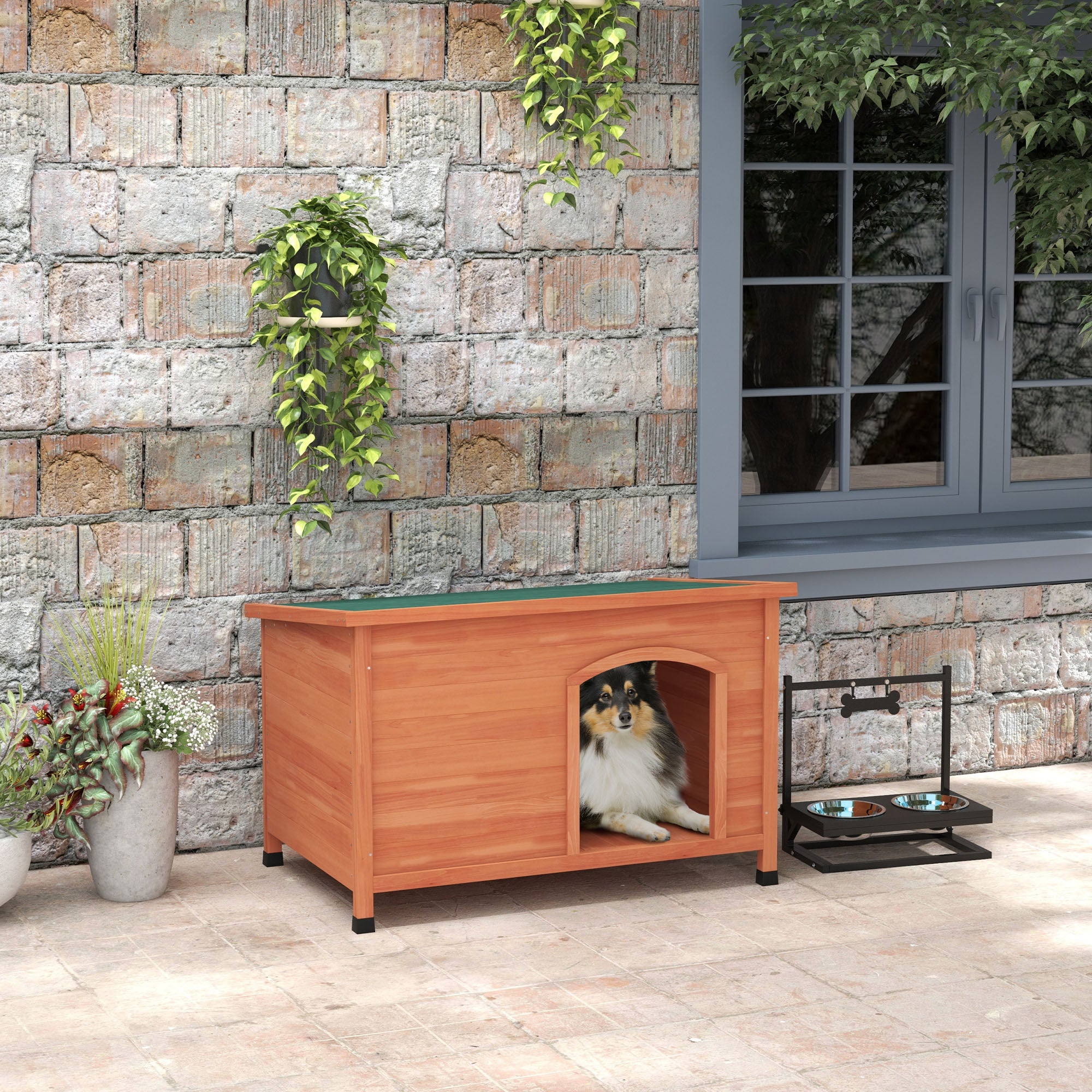 PawHut Wooden Dog Kennel Outdoor Pet House Elevated with Removable Floor, Openable Roof, for Large Dogs, 100 x 65.5 x 68cm - Natural Wood Tone