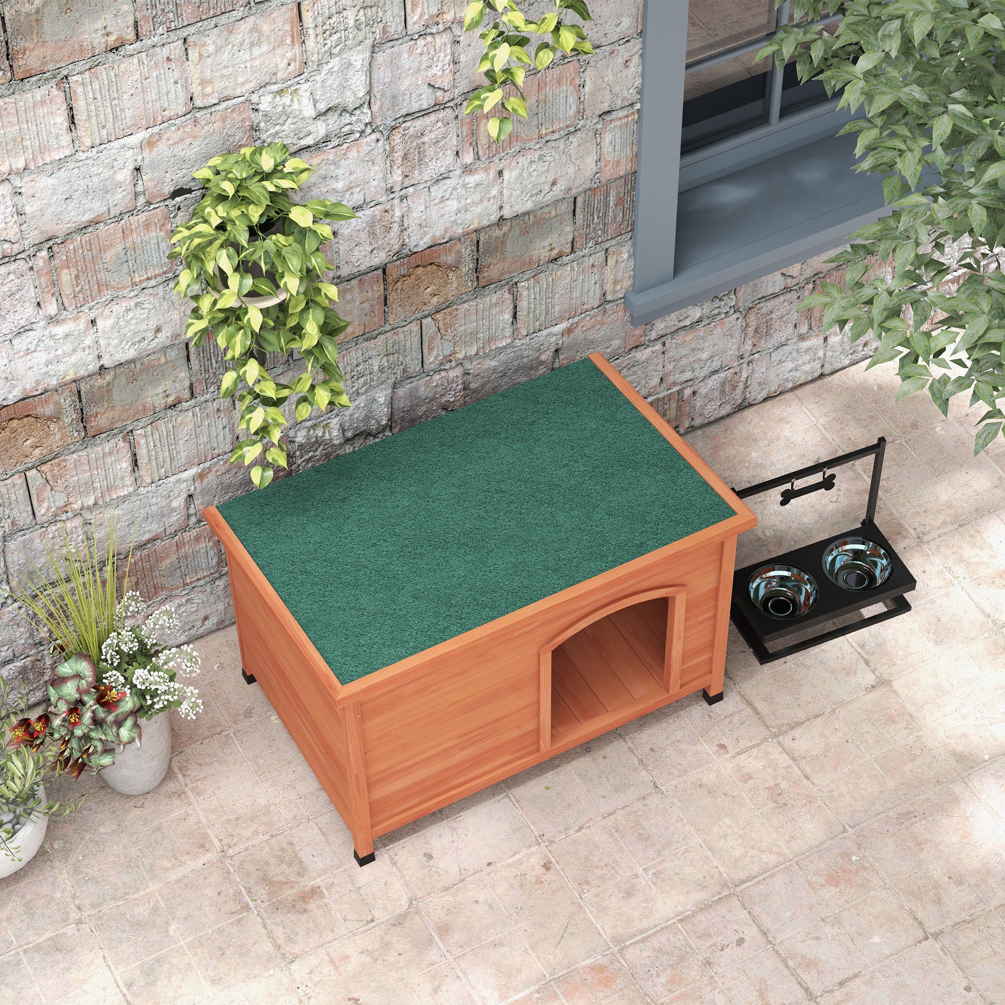 PawHut Wooden Dog Kennel Outdoor Pet House Elevated with Removable Floor, Openable Roof, for Large Dogs, 100 x 65.5 x 68cm - Natural Wood Tone