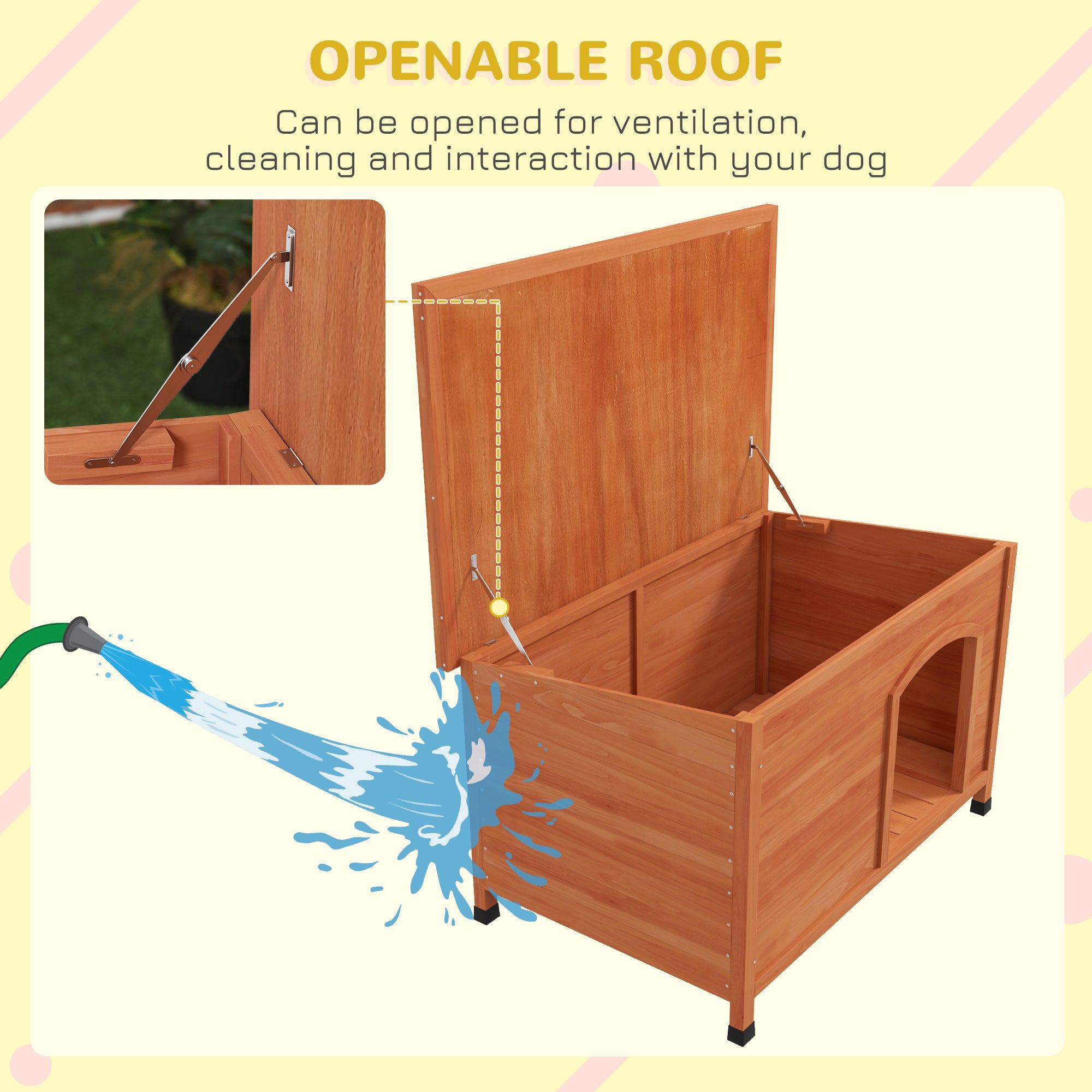 PawHut Wooden Dog Kennel Outdoor Pet House Elevated with Removable Floor, Openable Roof, for Large Dogs, 100 x 65.5 x 68cm - Natural Wood Tone