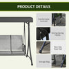 Outsunny 3 Person Porch Swing Outdoor Swing Chair with High Back Design, Side Pouches and Adjustable Canopy, Mixed Grey