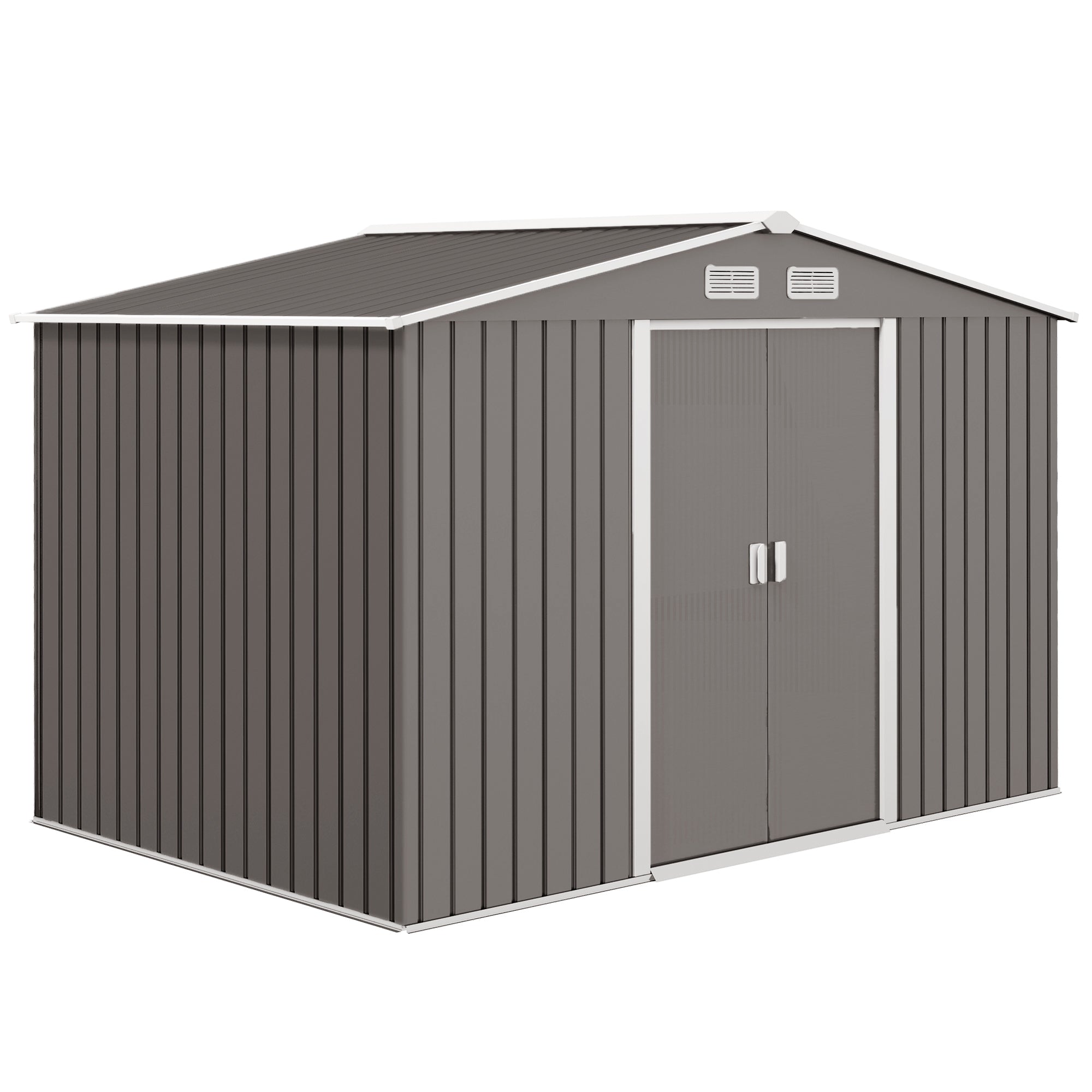 Outsunny 9' x 6' Garden Storage Shed with Foundation Kit, Metal Tool Storage House with Double Doors for Outdoor Patio Yard, Grey