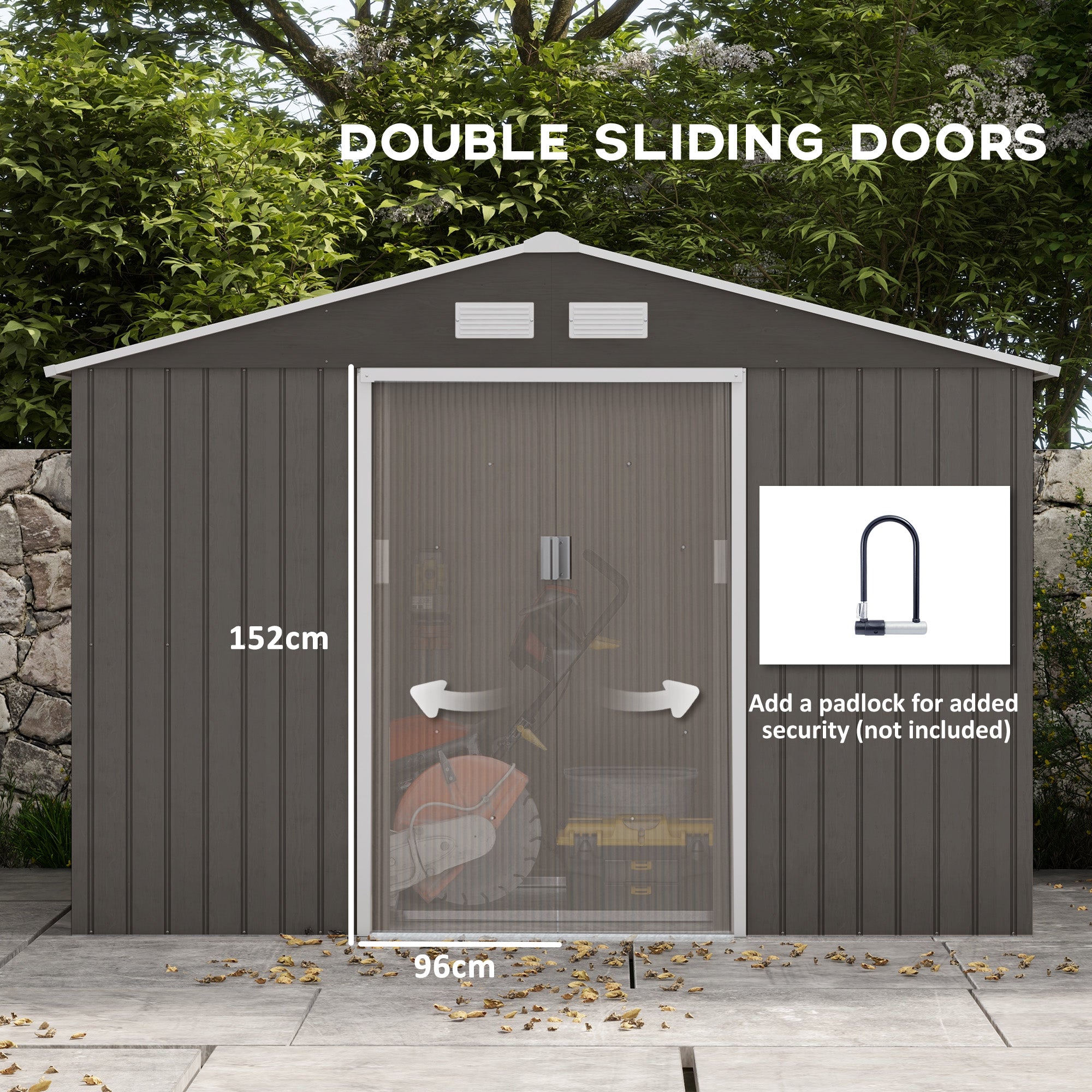 Outsunny 9' x 6' Garden Storage Shed with Foundation Kit, Metal Tool Storage House with Double Doors for Outdoor Patio Yard, Grey