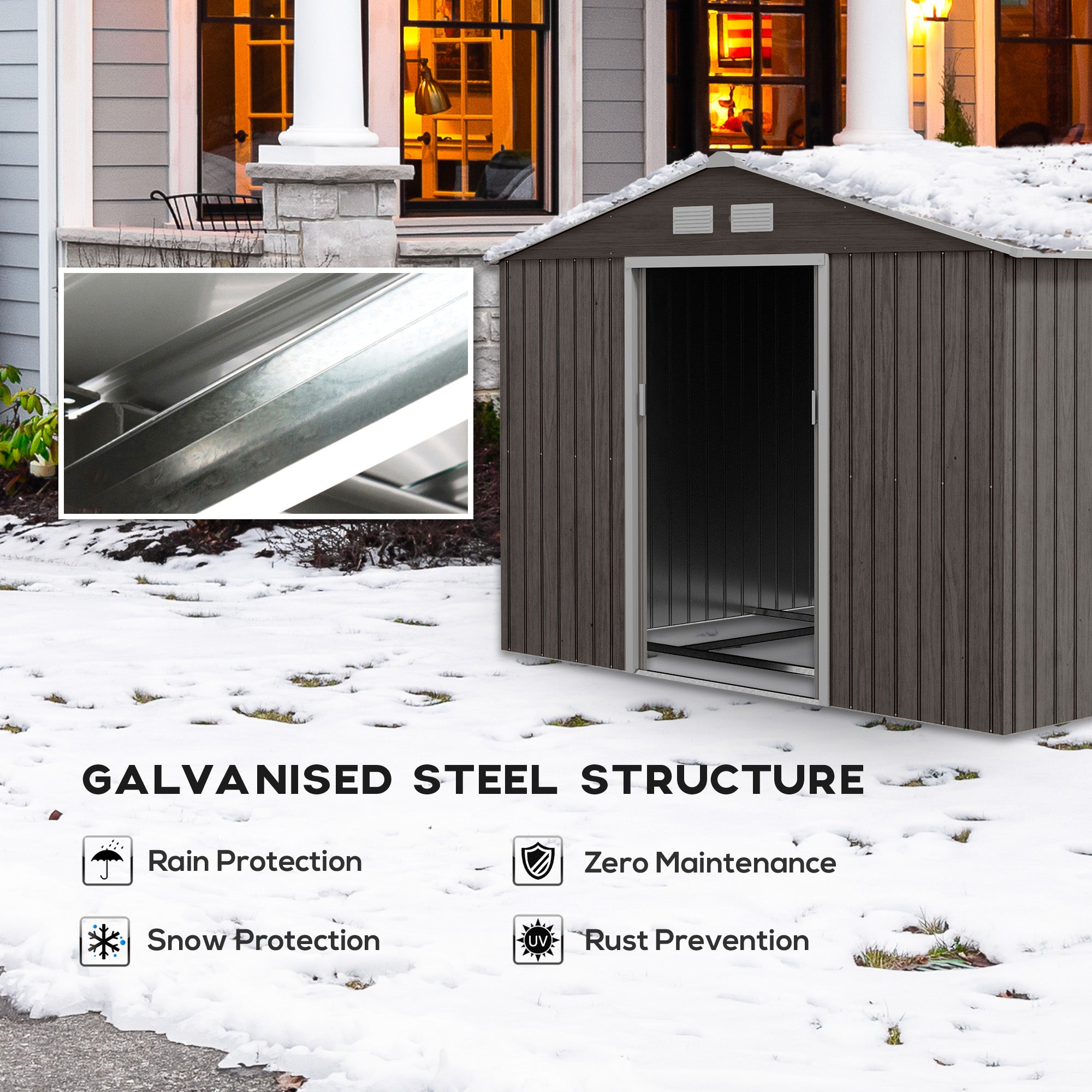 Outsunny 9' x 6' Garden Storage Shed with Foundation Kit, Metal Tool Storage House with Double Doors for Outdoor Patio Yard, Grey
