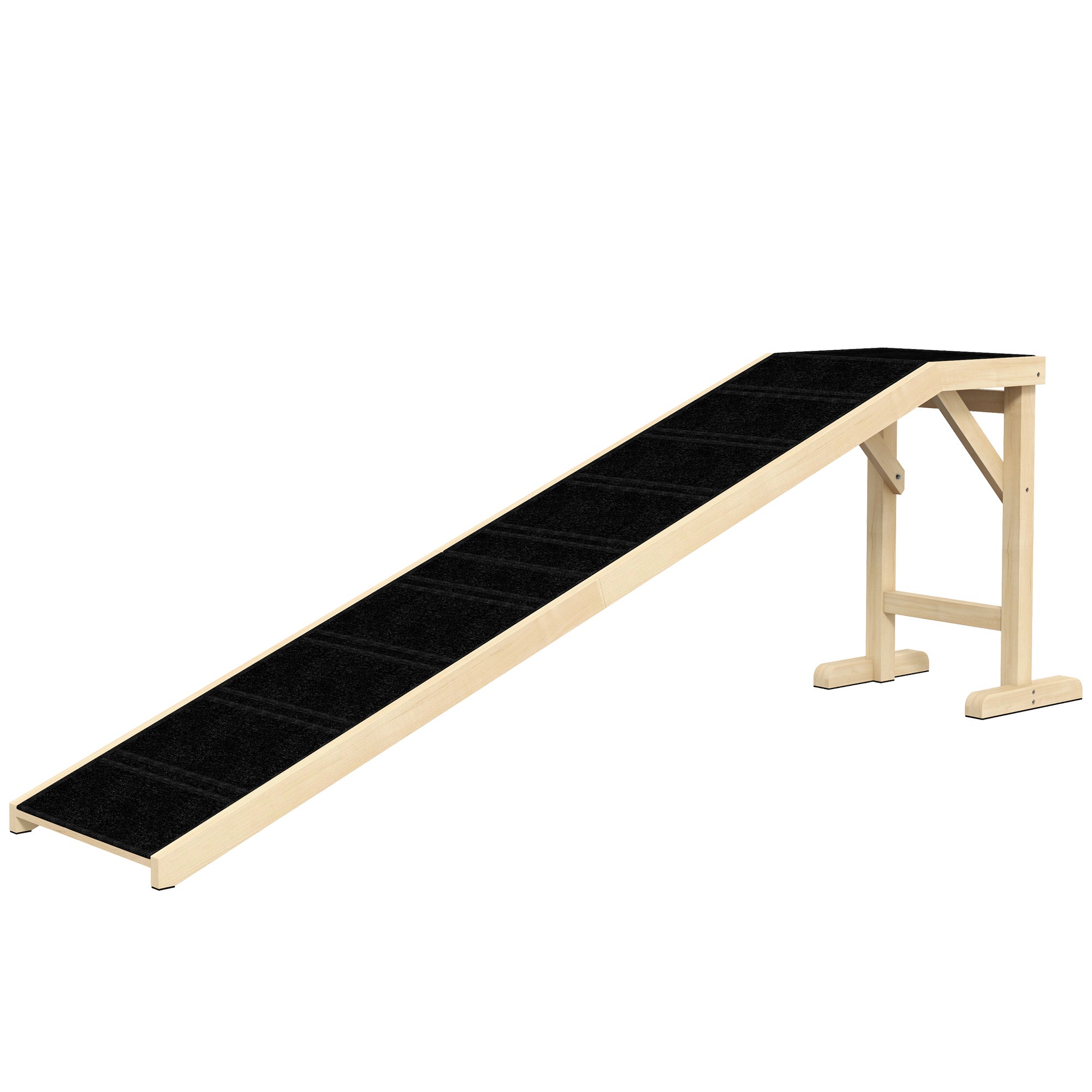 PawHut Pet Ramp Bed Steps for Dogs Cats Non-slip Carpet Top Platform Pine Wood 74"L x 16"W x 25"H Natural