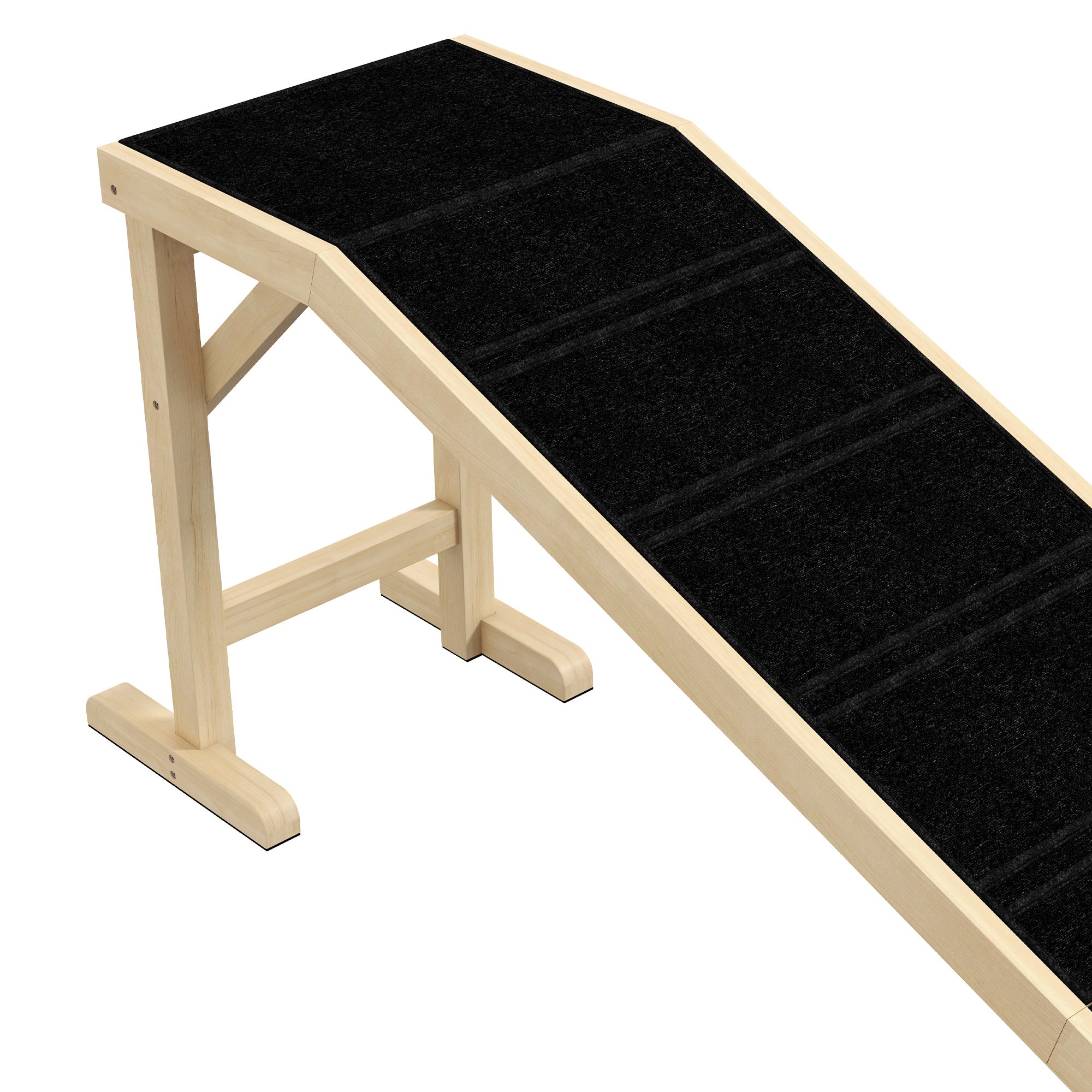 PawHut Pet Ramp Bed Steps for Dogs Cats Non-slip Carpet Top Platform Pine Wood 74"L x 16"W x 25"H Natural