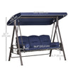 Outsunny 3 Seater Porch Swing Heavy Duty Outdoor Swing Chair Outdoor Lounge Hammock Cushioned Seat w/ Tilt Canopy, Dark Blue