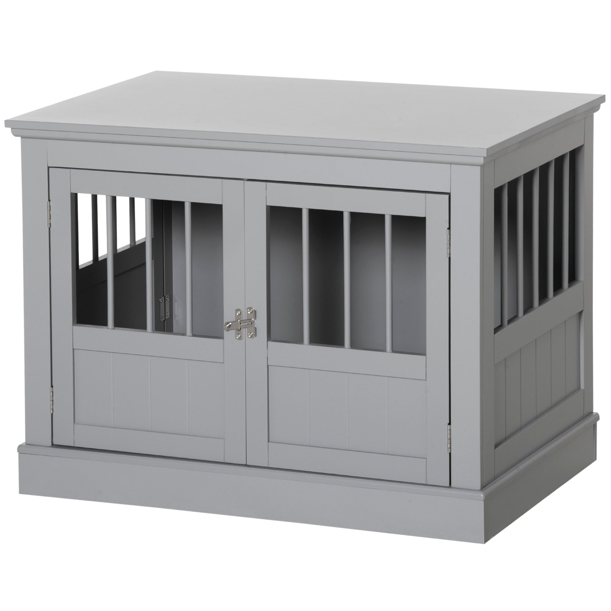 PawHut Dog Crate End Table with Triple Doors, Wooden Dog Crate Furniture Indoor Use, Puppy Crate for Small Dogs, Pewter Gray