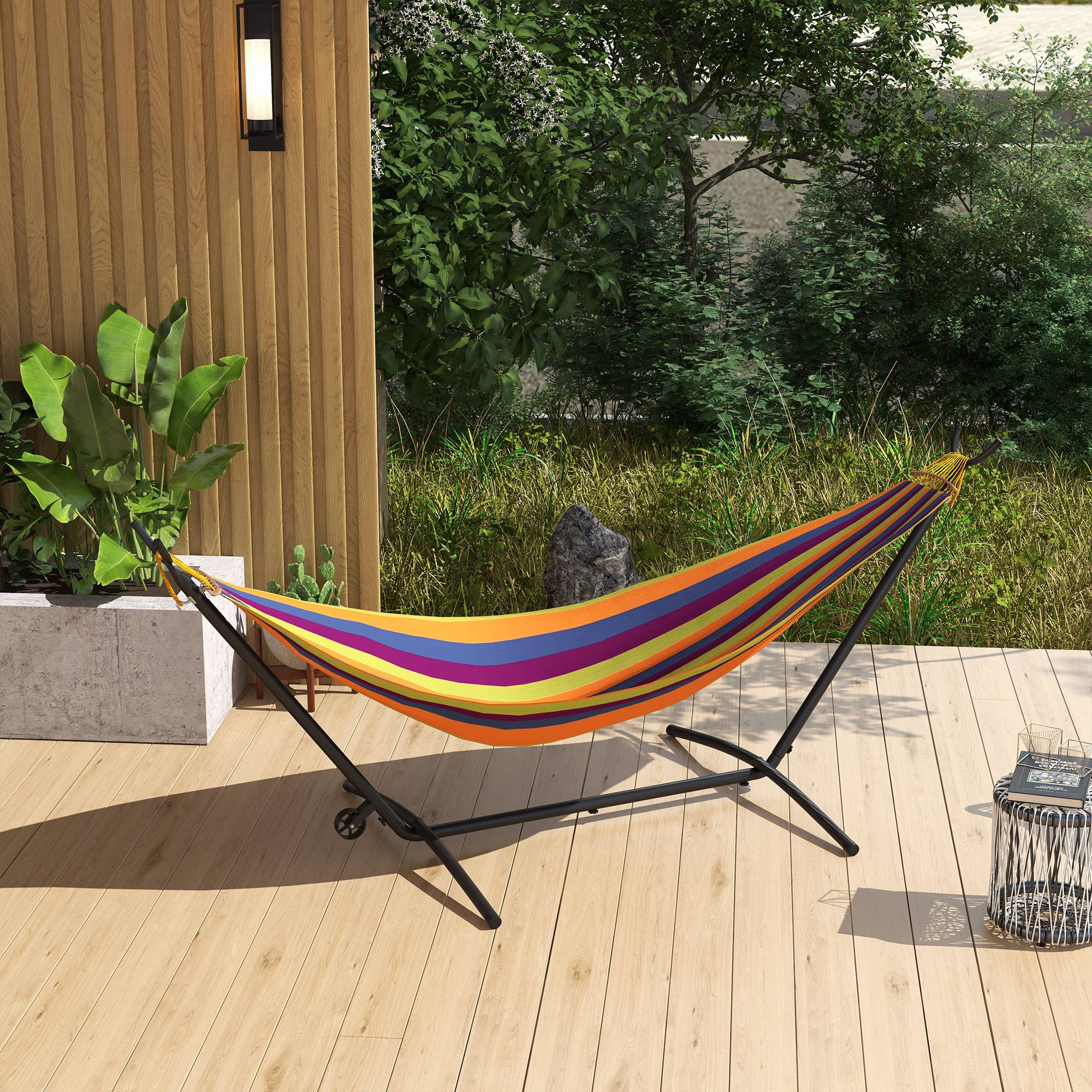 Outsunny 9.5ft Hammock Stand Only, Portable Hammock with Wheels, Adjustable Hammock Net Stand, for String-style, Brazilian-style, Flat-style, Rope-style Hammocks, Black