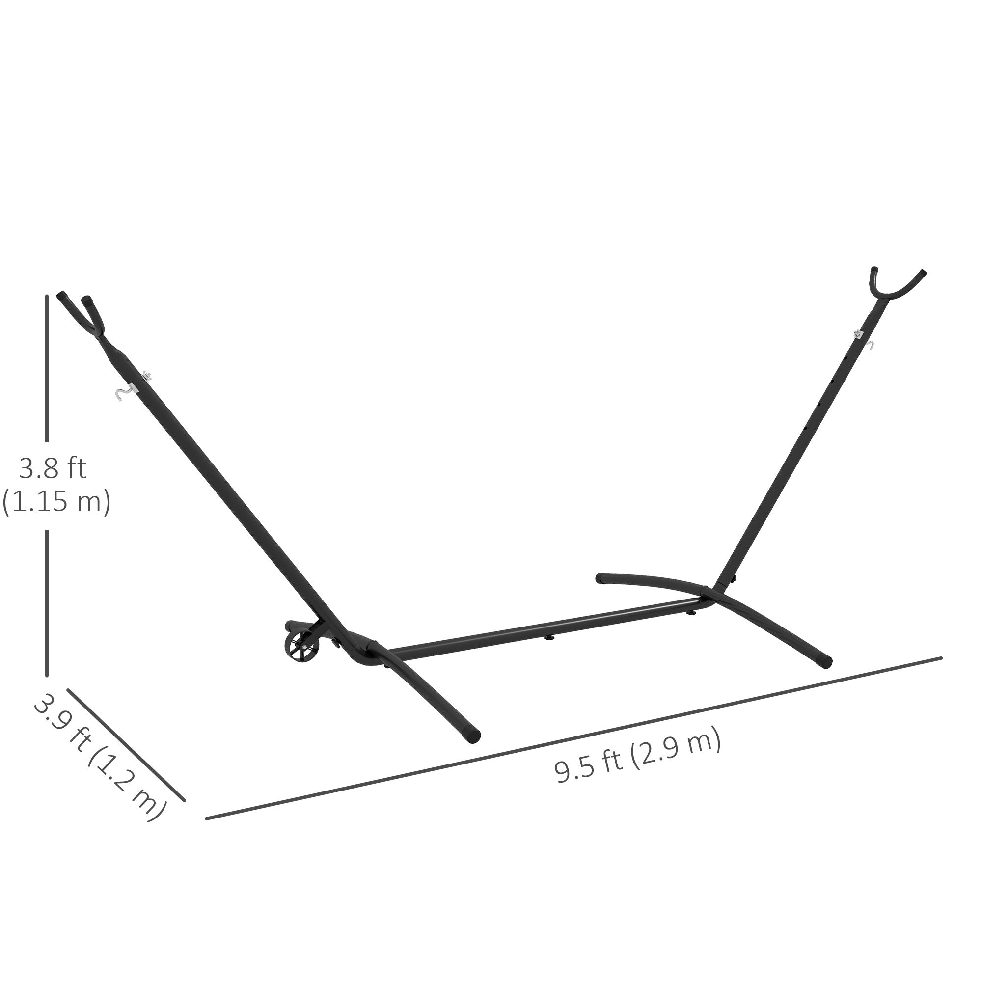 Outsunny 9.5ft Hammock Stand Only, Portable Hammock with Wheels, Adjustable Hammock Net Stand, for String-style, Brazilian-style, Flat-style, Rope-style Hammocks, Black