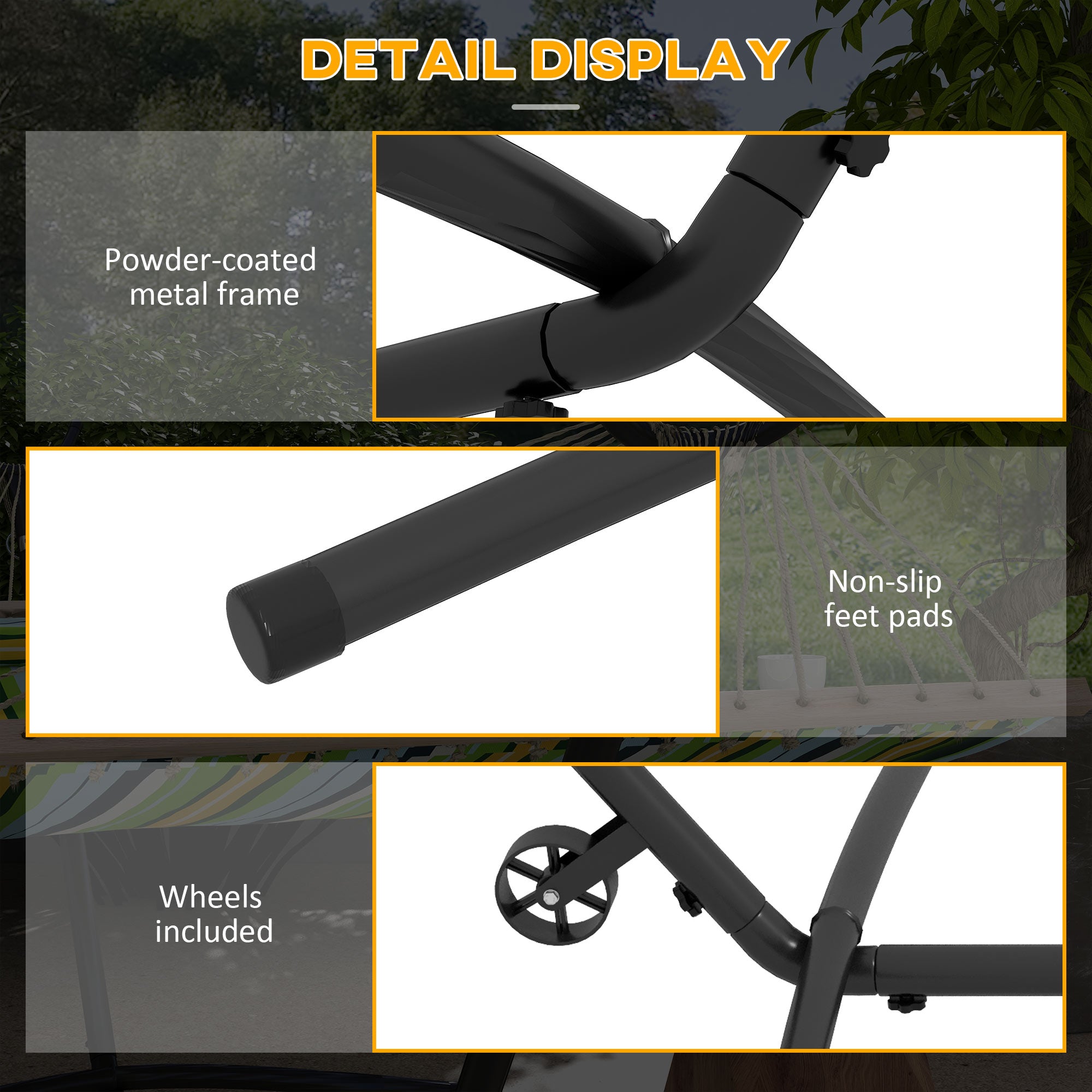 Outsunny 9.5ft Hammock Stand Only, Portable Hammock with Wheels, Adjustable Hammock Net Stand, for String-style, Brazilian-style, Flat-style, Rope-style Hammocks, Black