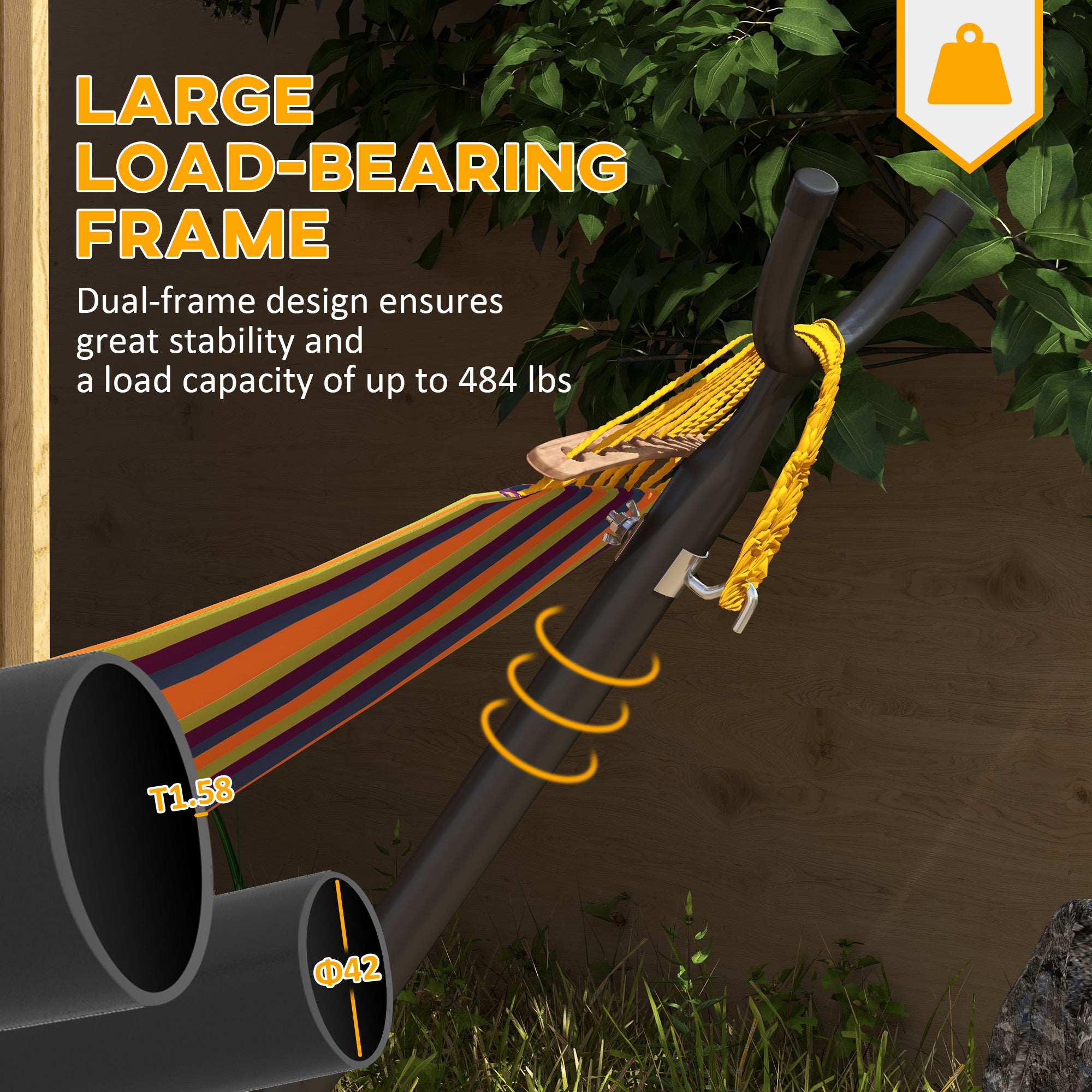 Outsunny 9.5ft Hammock Stand Only, Portable Hammock with Wheels, Adjustable Hammock Net Stand, for String-style, Brazilian-style, Flat-style, Rope-style Hammocks, Black