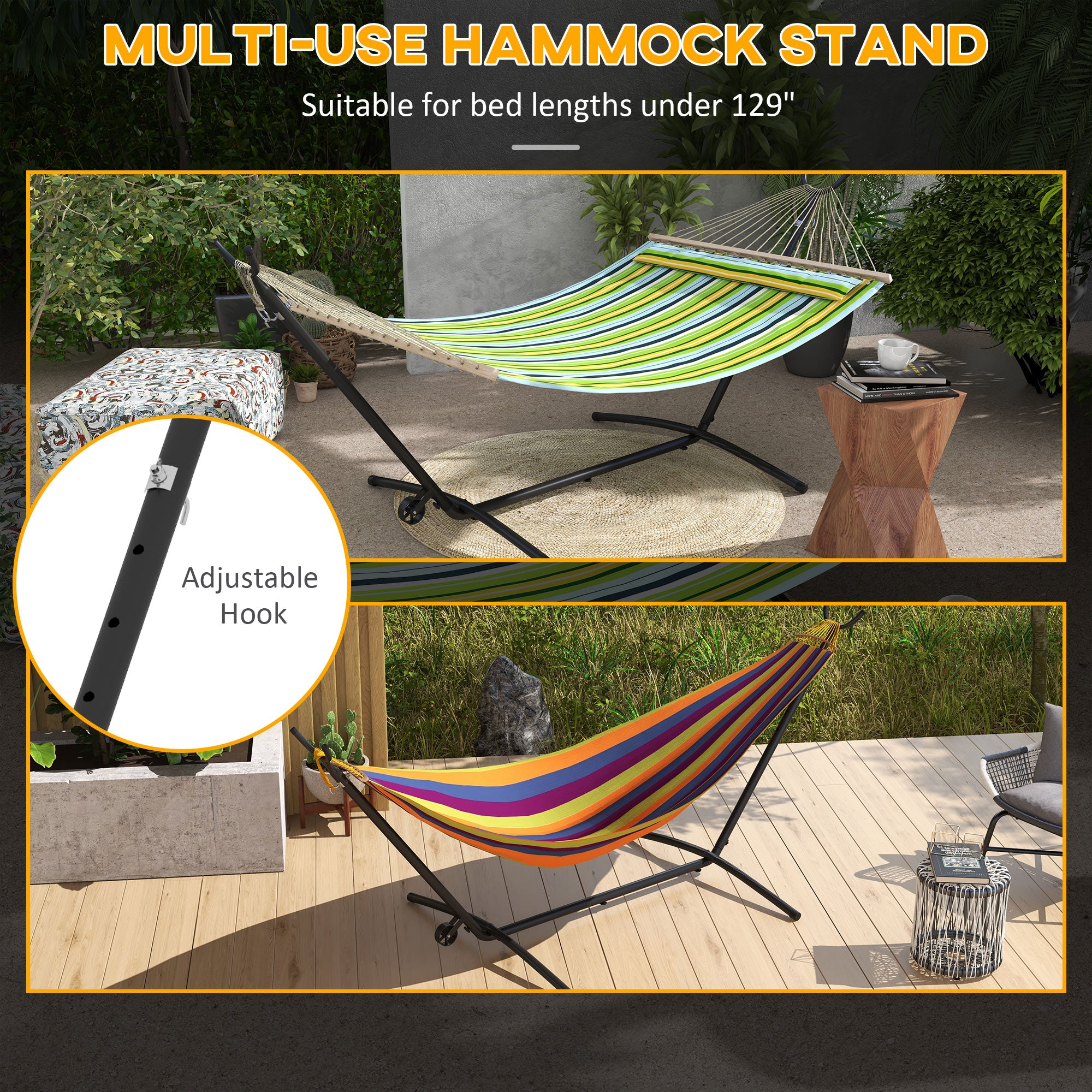 Outsunny 9.5ft Hammock Stand Only, Portable Hammock with Wheels, Adjustable Hammock Net Stand, for String-style, Brazilian-style, Flat-style, Rope-style Hammocks, Black