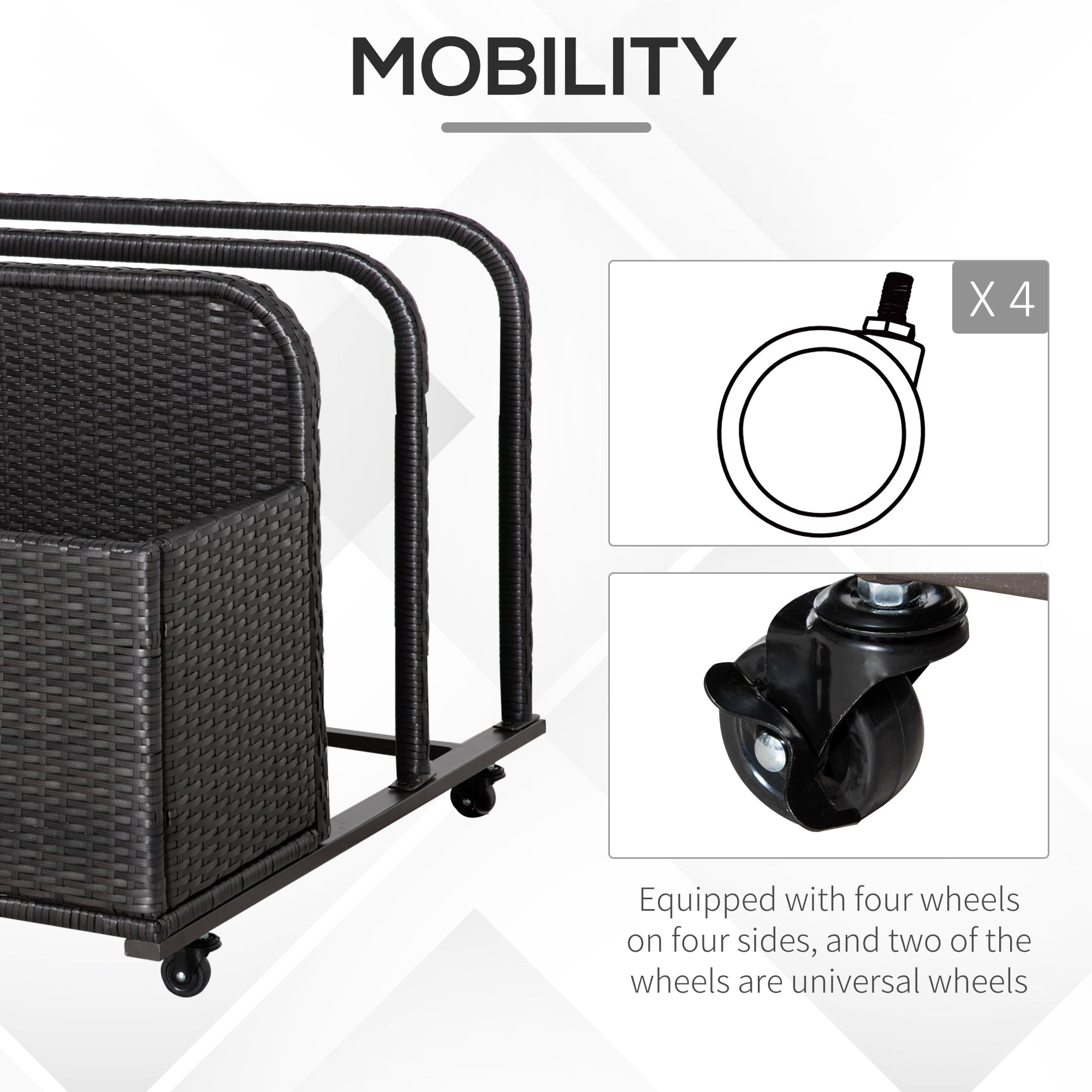 Outsunny Rolling Pool Storage Rattan Patio Furniture Outdoor Storage Wicker Organizer for Floats, Pool Noodles, Paddles, Balls, Towels, Accessories for Garden Lawn, Brown