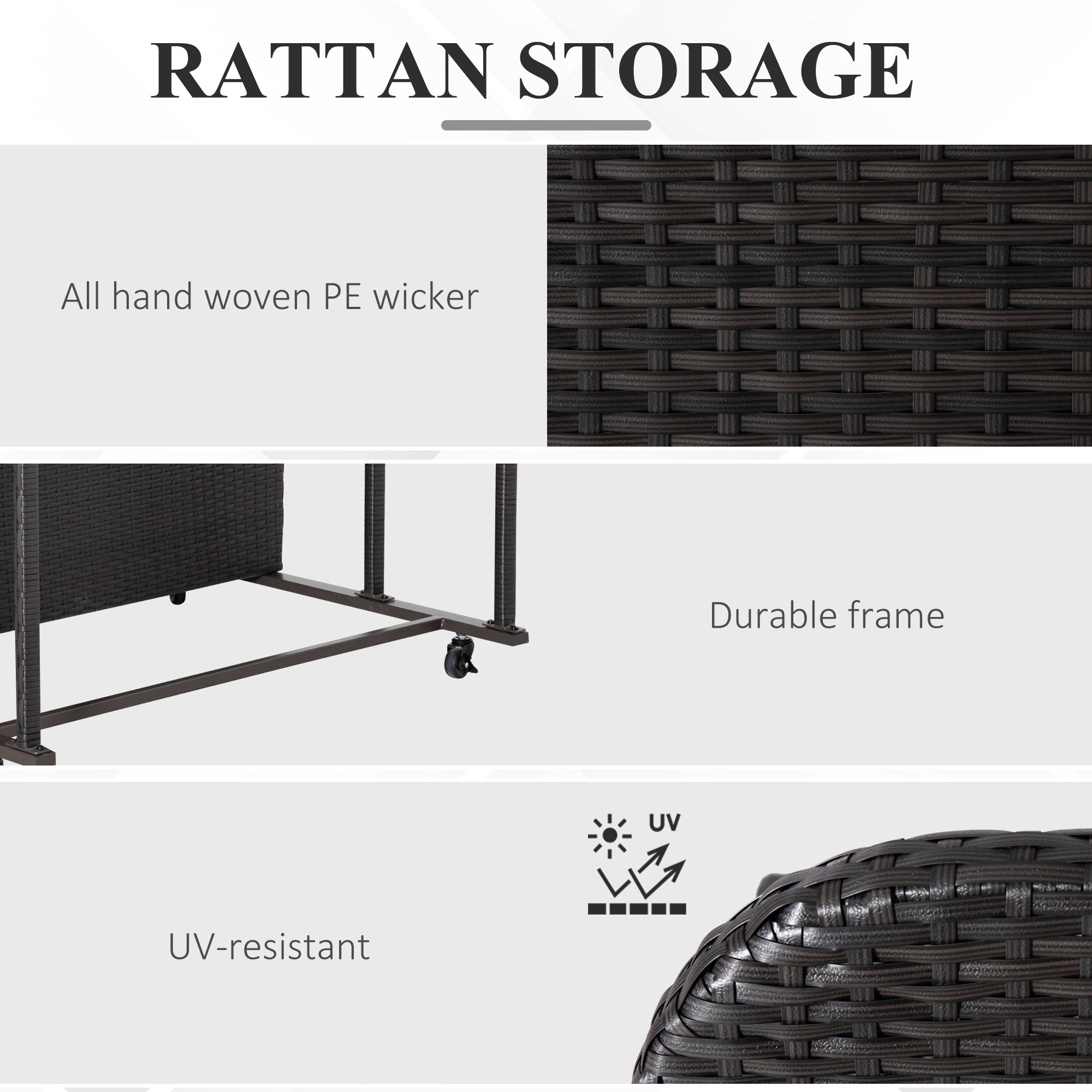 Outsunny Rolling Pool Storage Rattan Patio Furniture Outdoor Storage Wicker Organizer for Floats, Pool Noodles, Paddles, Balls, Towels, Accessories for Garden Lawn, Brown