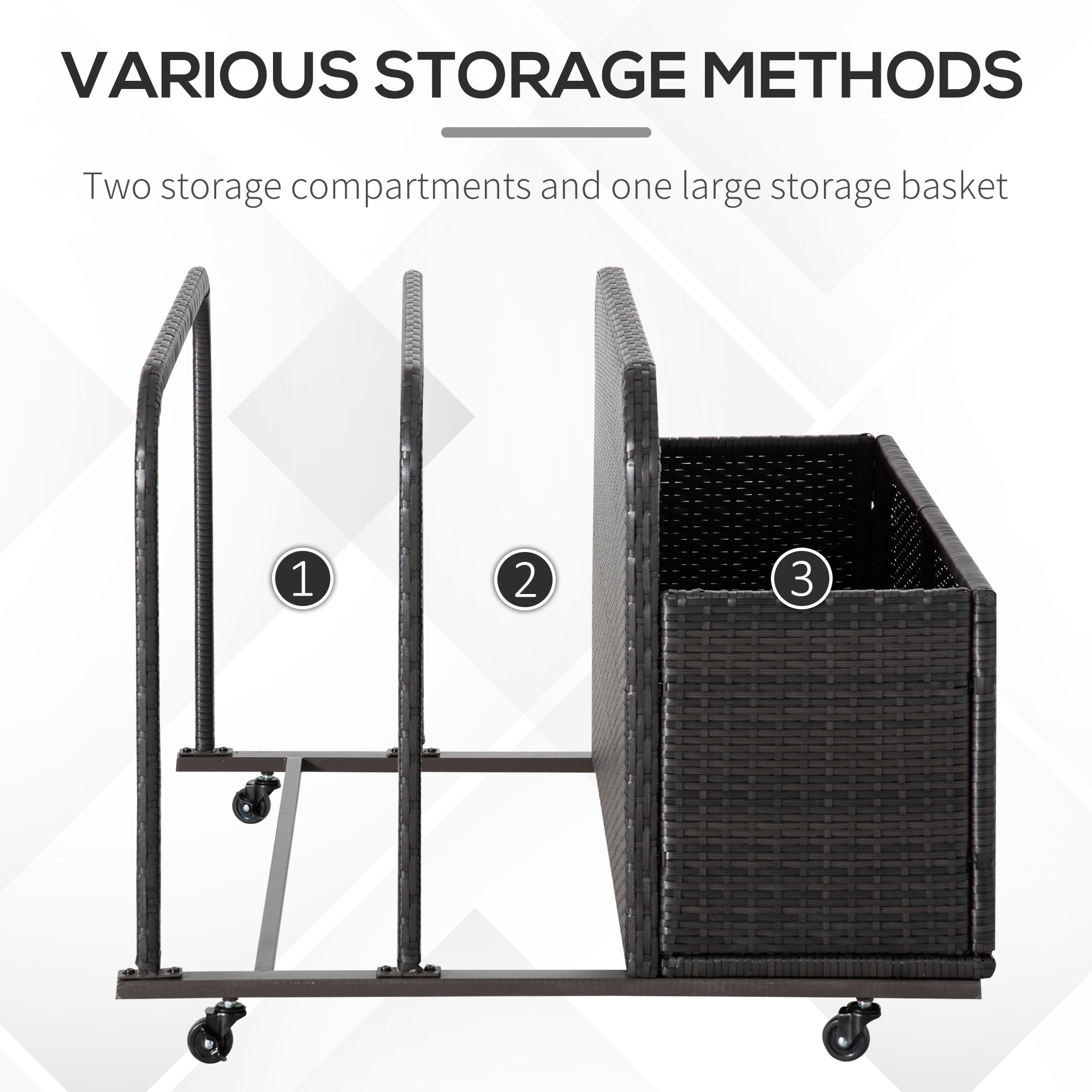 Outsunny Rolling Pool Storage Rattan Patio Furniture Outdoor Storage Wicker Organizer for Floats, Pool Noodles, Paddles, Balls, Towels, Accessories for Garden Lawn, Brown