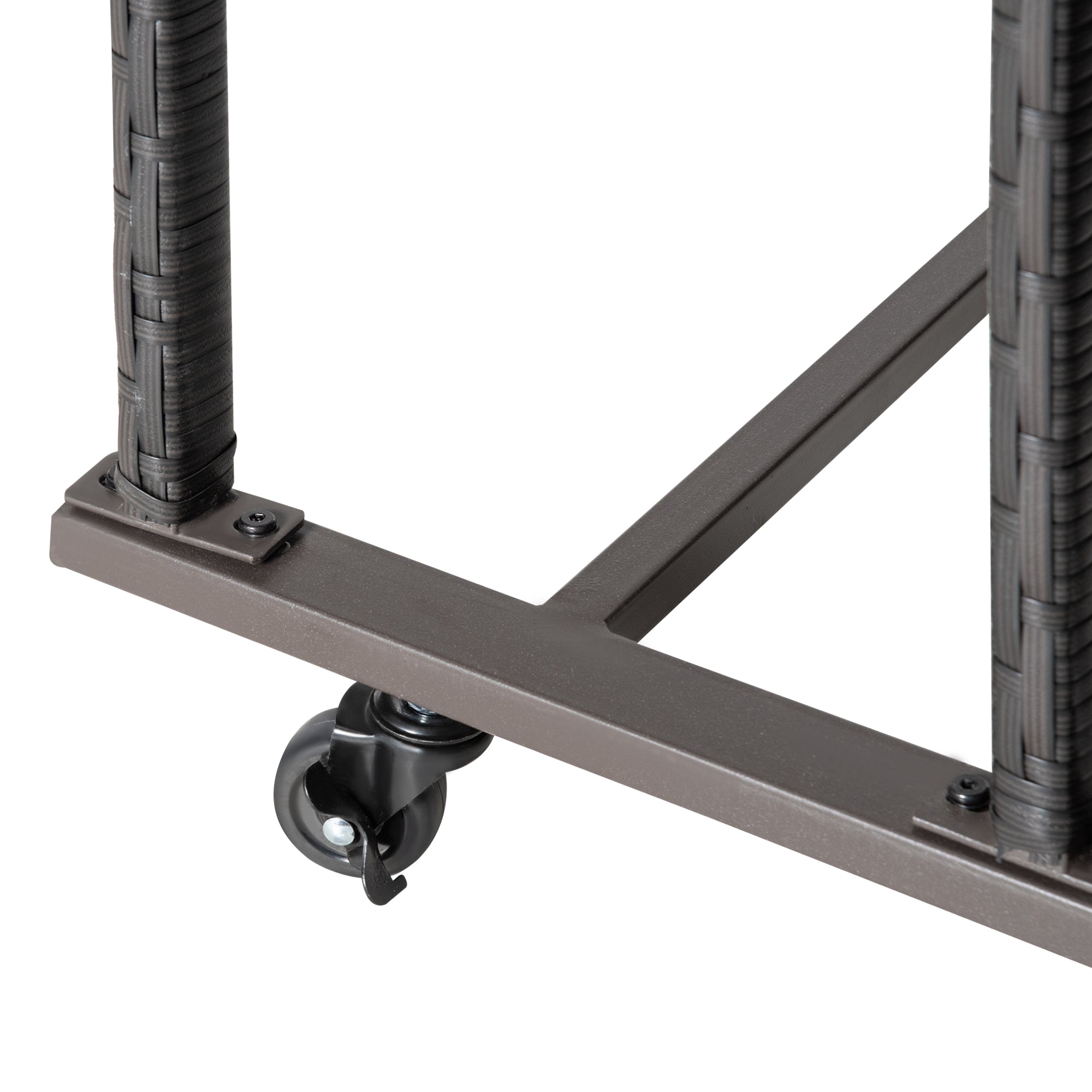 Outsunny Rolling Pool Storage Rattan Patio Furniture Outdoor Storage Wicker Organizer for Floats, Pool Noodles, Paddles, Balls, Towels, Accessories for Garden Lawn, Brown