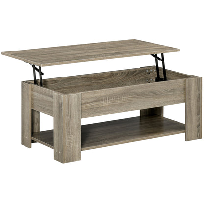 HOMCOM Lift Top Coffee Table with Hidden Storage Compartment and Open Shelf, Center Table for Living Room, Grey