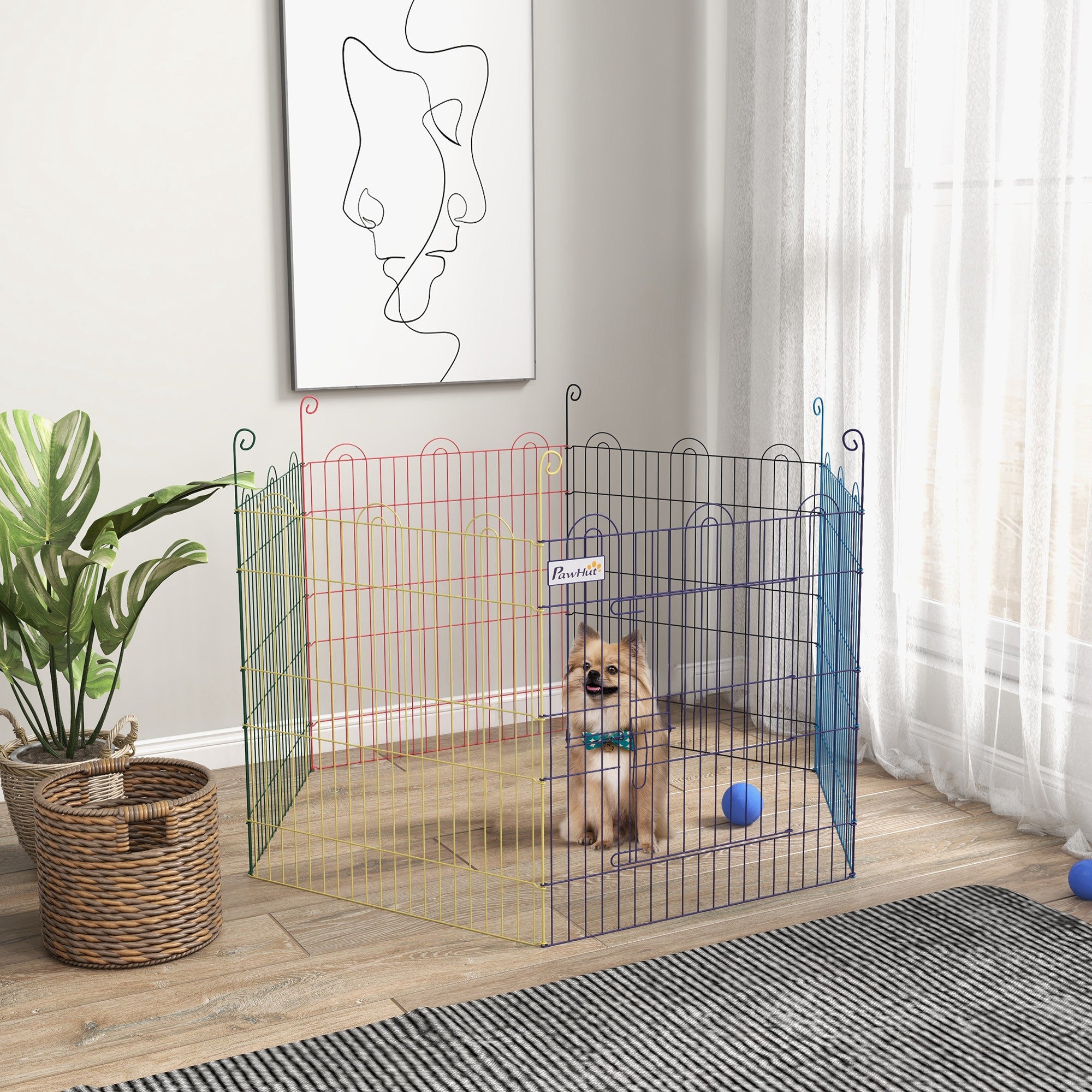 PawHut 23.6"H Metal Pet Playpen Portable Hexagon Dog Exercise Fence Flexible Shape Puppy Crate Kennel w/ Door for Outdoor