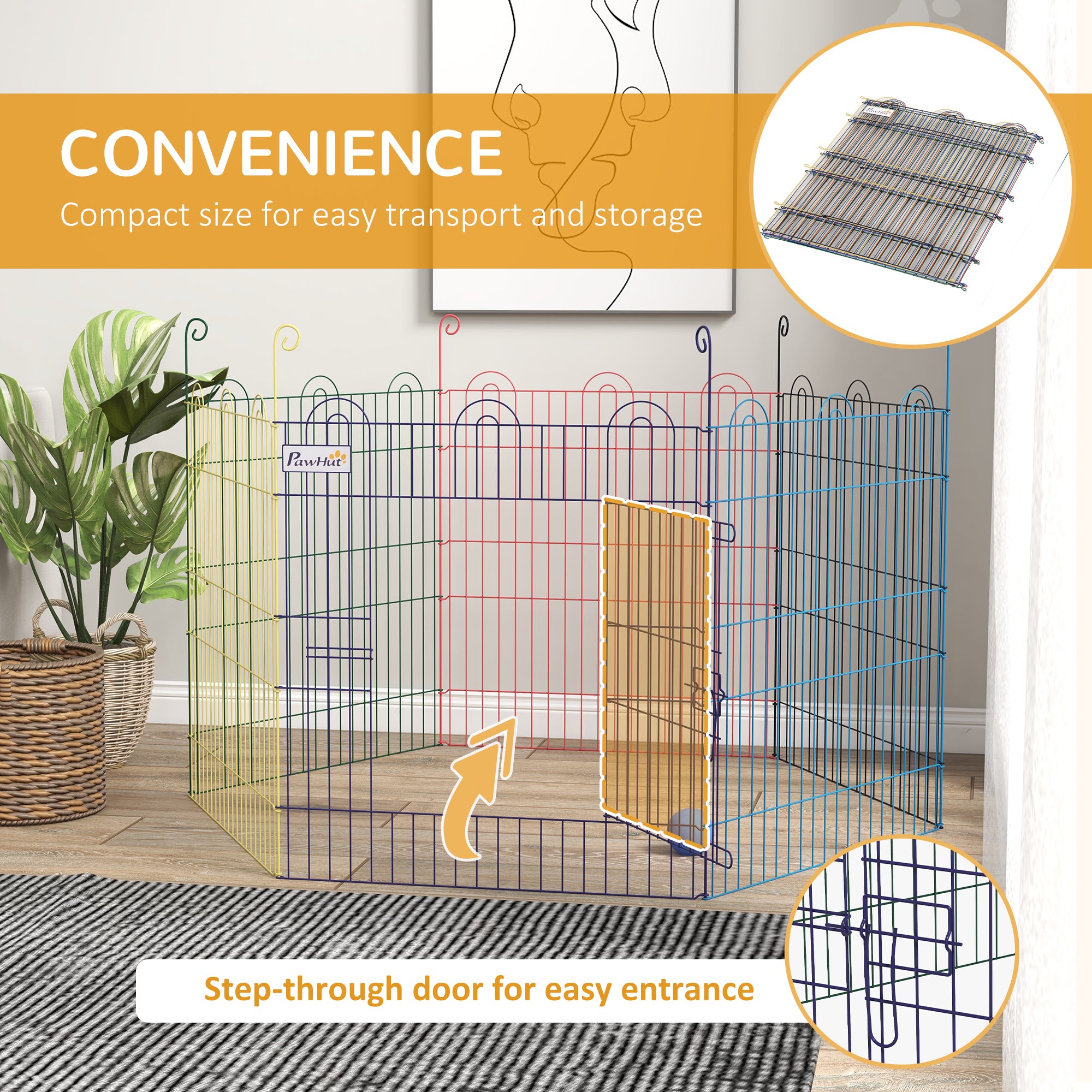 PawHut Dog Playpen, Puppy Pen, Metal Rabbit Run, Pet Crate Fence w/ Door, for Indoors and Outdoors, 60H x Φ120cm