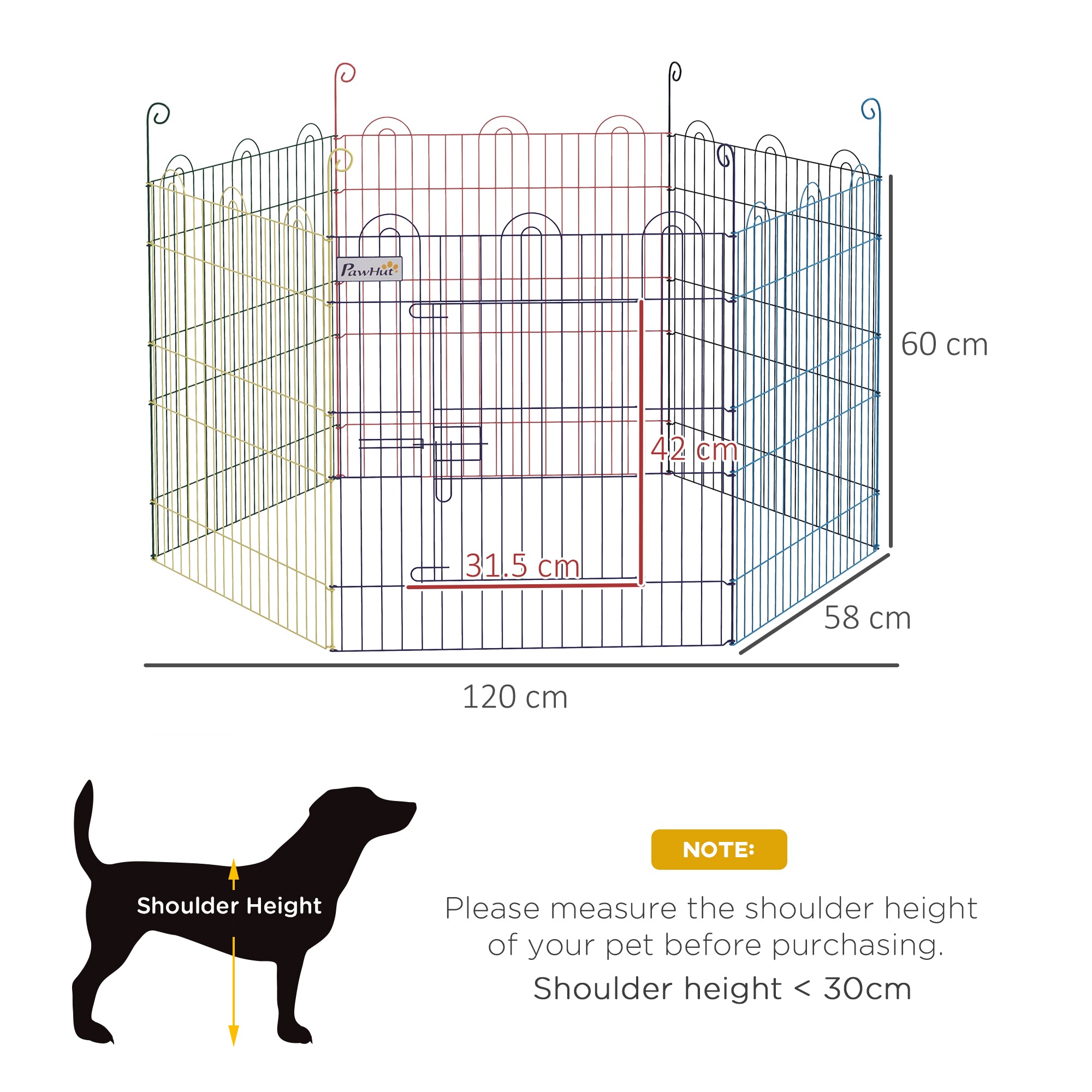 PawHut Dog Playpen, Puppy Pen, Metal Rabbit Run, Pet Crate Fence w/ Door, for Indoors and Outdoors, 60H x Φ120cm
