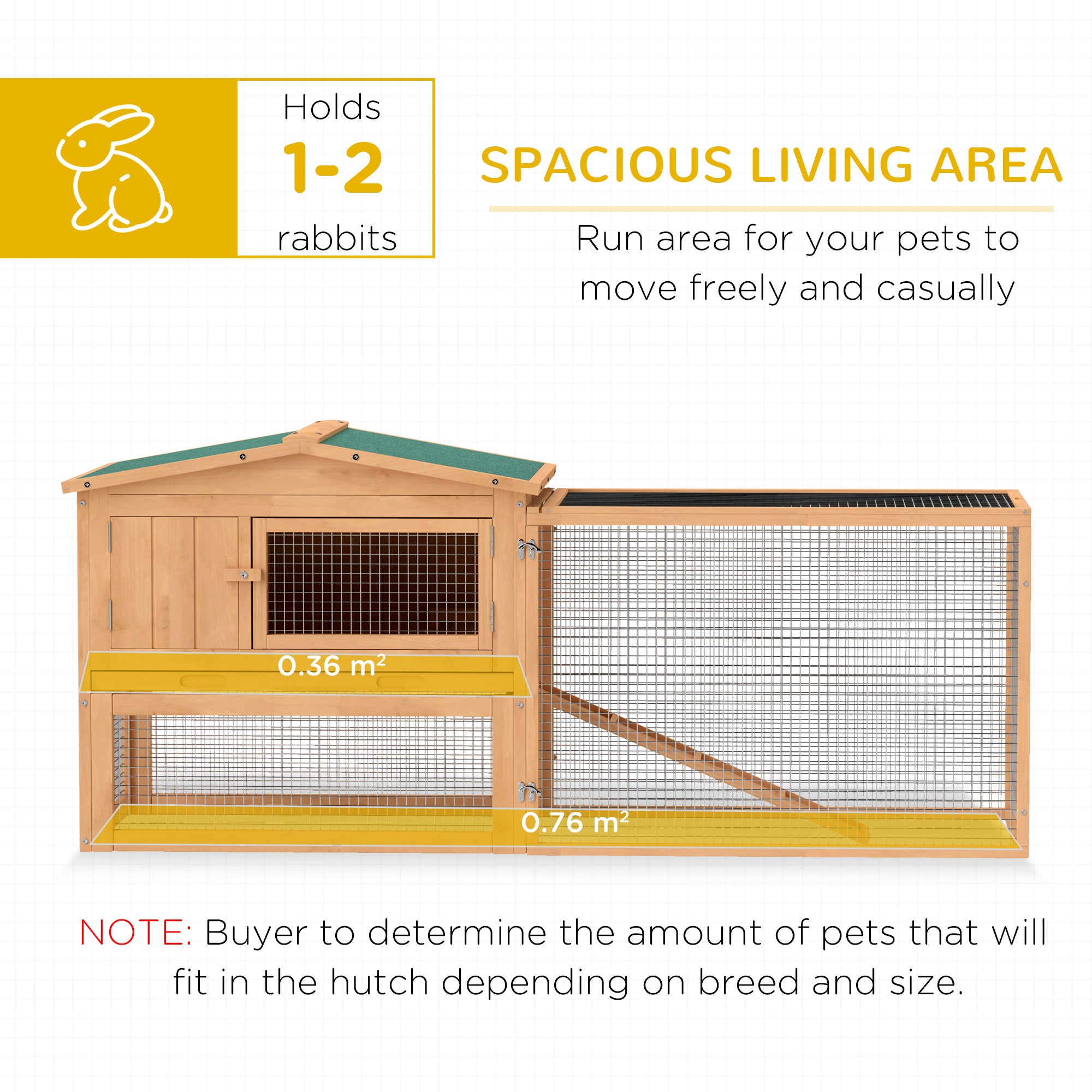 PawHut Wooden Rabbit Hutch Cage Bunny House Chicken Coop Habitats with Run
