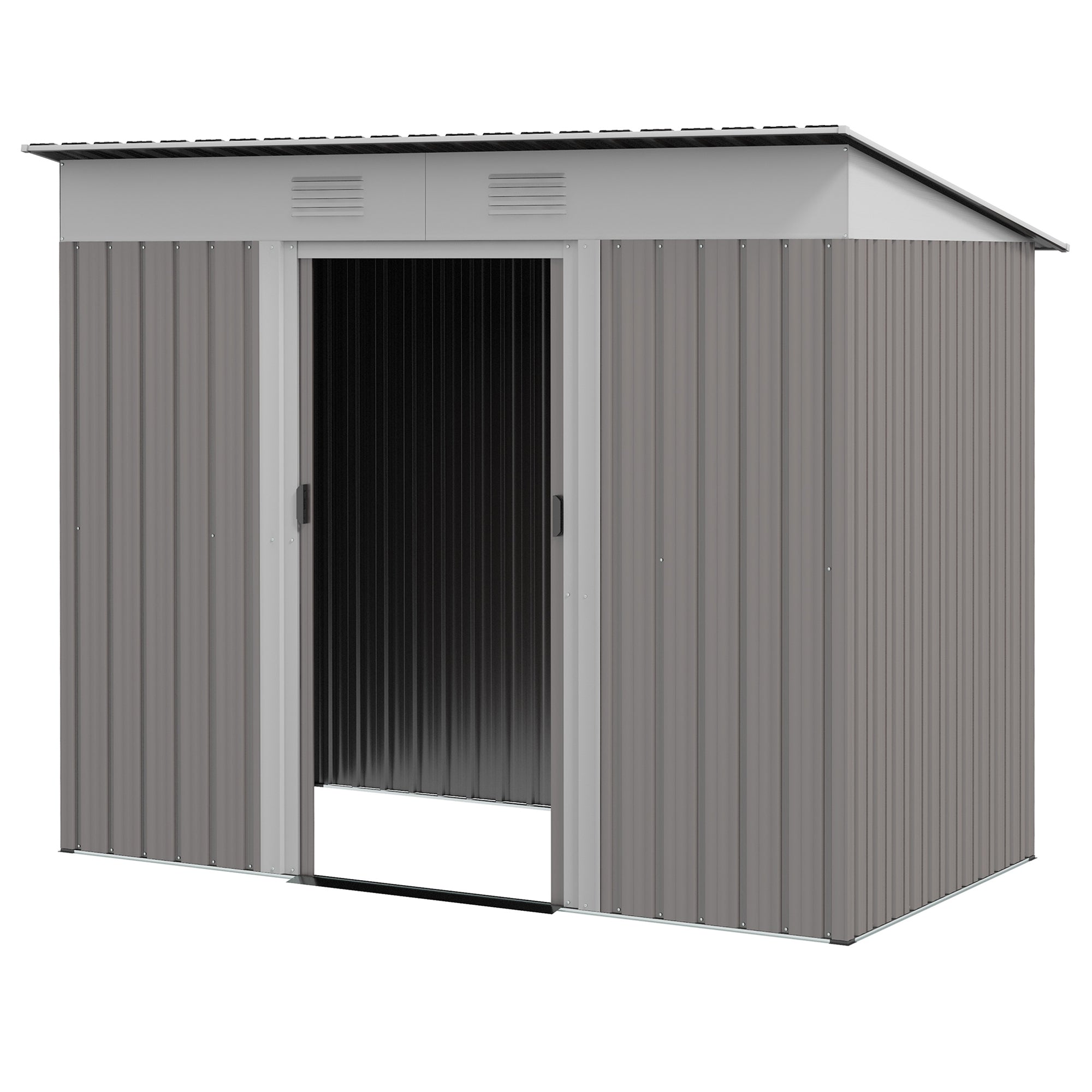 Outsunny 7' x 4' Outdoor Storage Shed, Metal Garden Tool Storage House Organizer with Lockable Sliding Doors and Vents for Backyard Patio Lawn, Light Grey