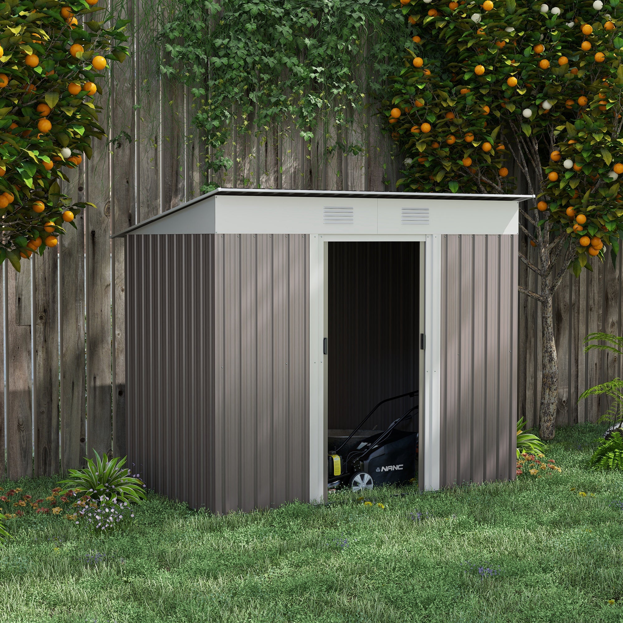 Outsunny 7' x 4' Outdoor Storage Shed, Metal Garden Tool Storage House Organizer with Lockable Sliding Doors and Vents for Backyard Patio Lawn, Light Grey