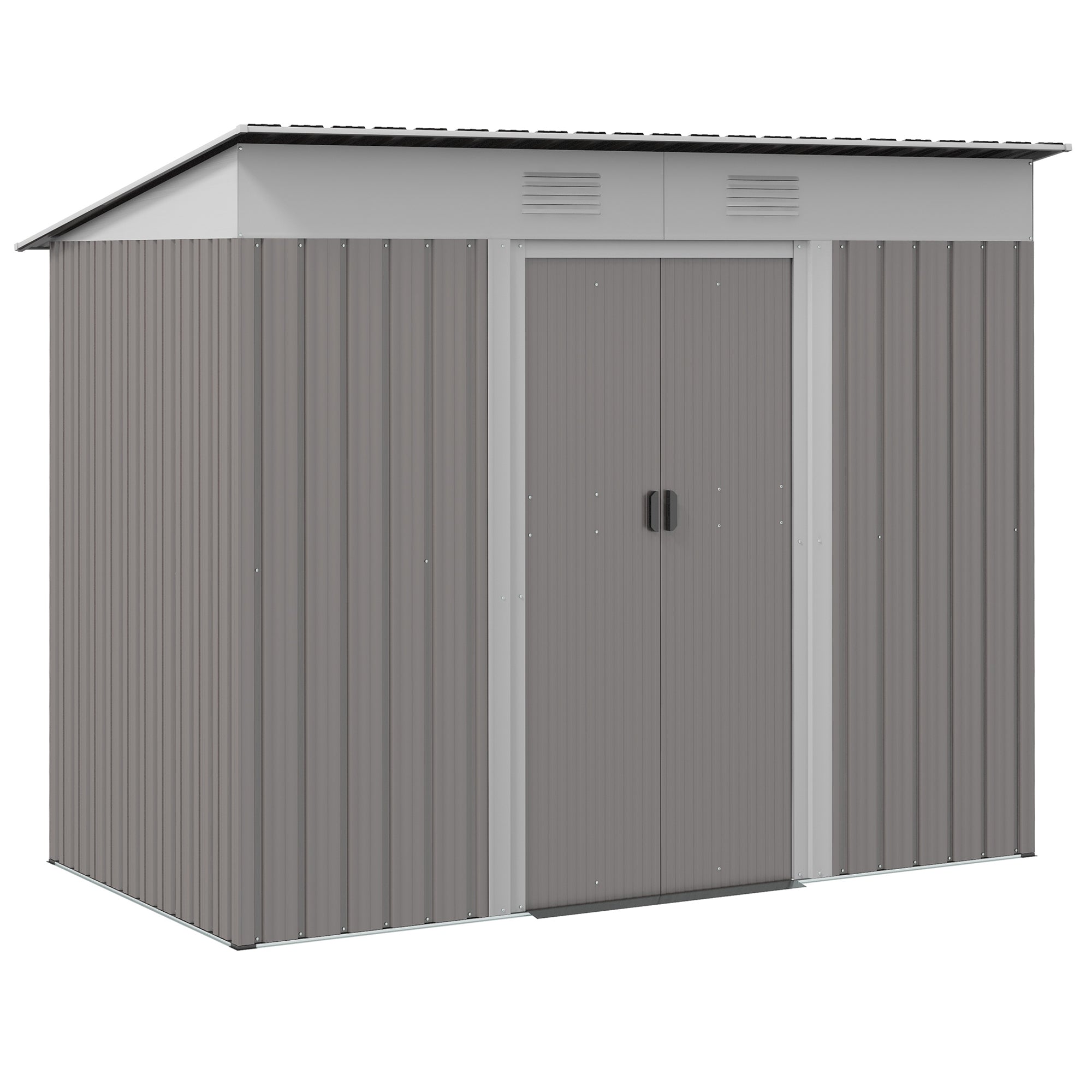 Outsunny 7' x 4' Outdoor Storage Shed, Metal Garden Tool Storage House Organizer with Lockable Sliding Doors and Vents for Backyard Patio Lawn, Light Grey