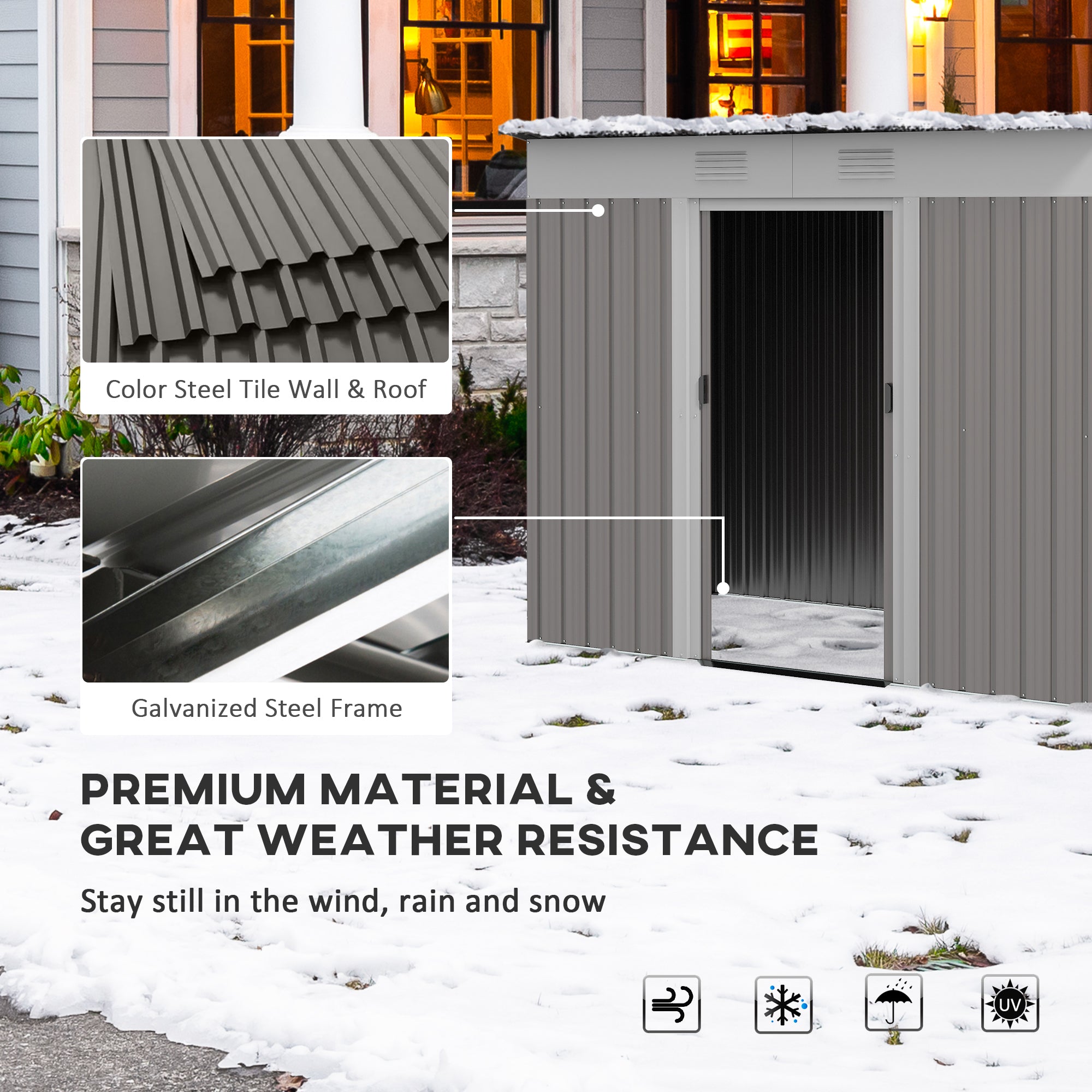 Outsunny 7' x 4' Outdoor Storage Shed, Metal Garden Tool Storage House Organizer with Lockable Sliding Doors and Vents for Backyard Patio Lawn, Light Grey