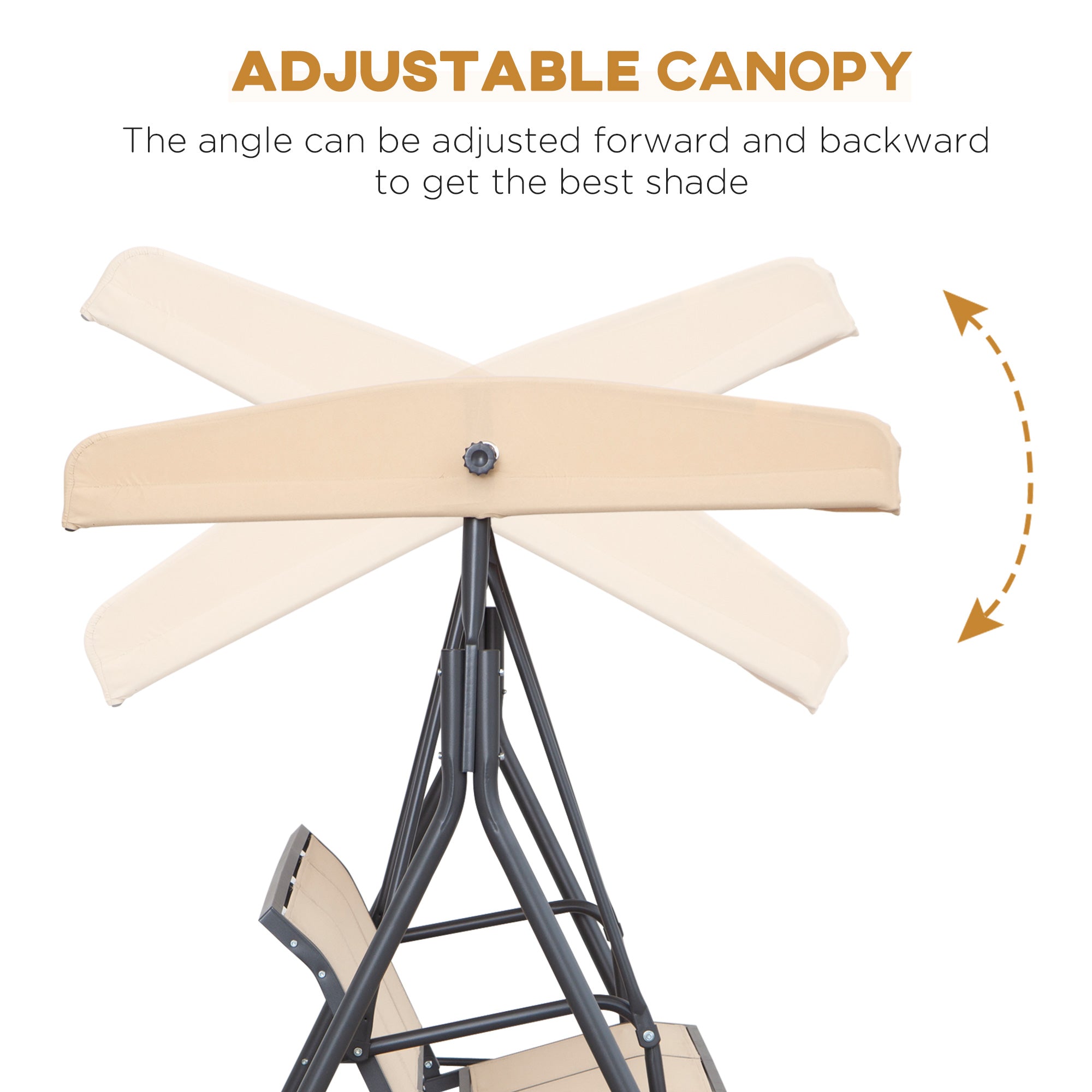 Outsunny 3-Seater Porch Swing Chair, Covered Garden Hammock, A-Frame Outdoor Swing, Porch Glider Sling Seat w/Adjustable Canopy Cover Weather Resistant Beige