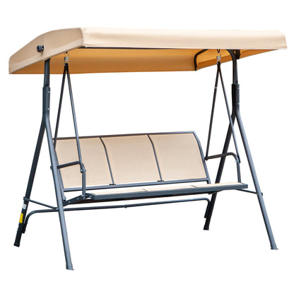Outsunny 3-Seater Porch Swing Chair, Covered Garden Hammock, A-Frame Outdoor Swing, Porch Glider Sling Seat w/Adjustable Canopy Cover Weather Resistant Beige