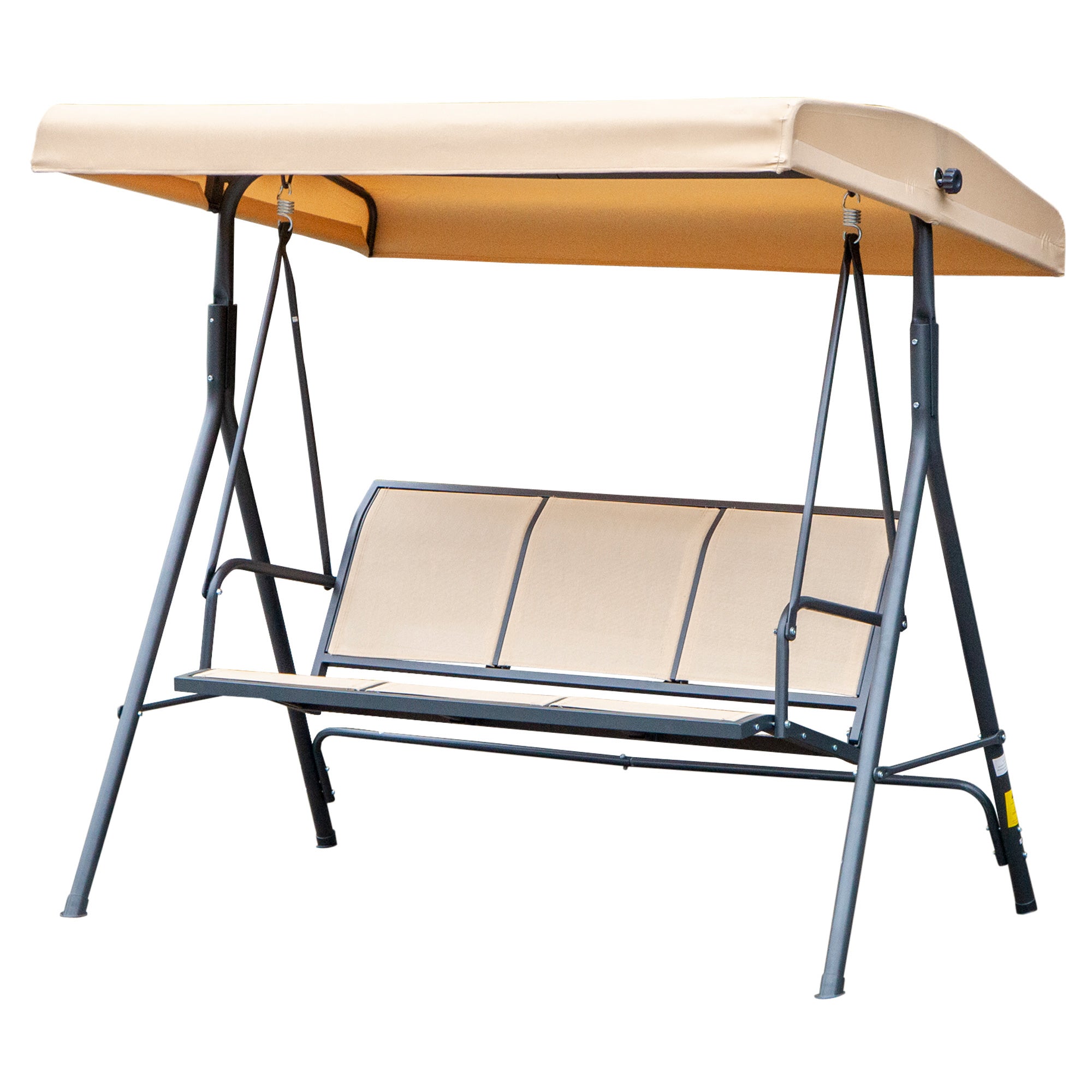 Outsunny 3-Seater Porch Swing Chair, Covered Garden Hammock, A-Frame Outdoor Swing, Porch Glider Sling Seat w/Adjustable Canopy Cover Weather Resistant Beige