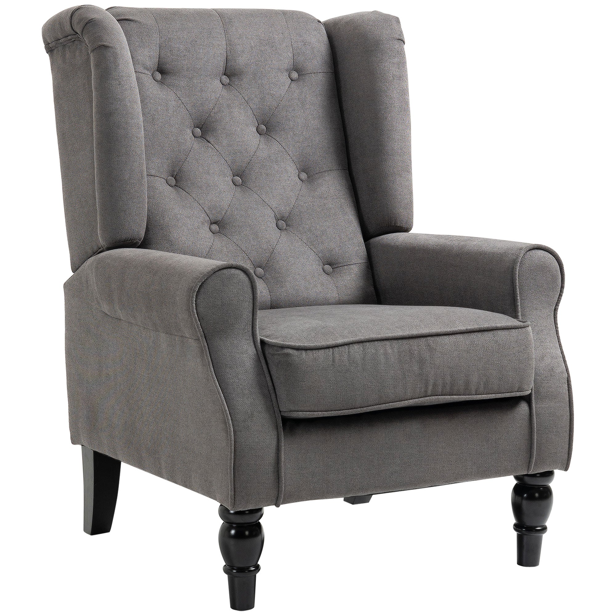 HOMCOM Fabric Accent Chair, Button Tufted Armchair, Upholstered Modern Living Room Chair, Wingback Chair with Wood Legs, Rolled Arms, Thick Padding for Bedroom, Charcoal Grey