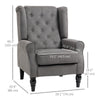 HOMCOM Fabric Accent Chair, Button Tufted Armchair, Upholstered Modern Living Room Chair, Wingback Chair with Wood Legs, Rolled Arms, Thick Padding for Bedroom, Charcoal Grey