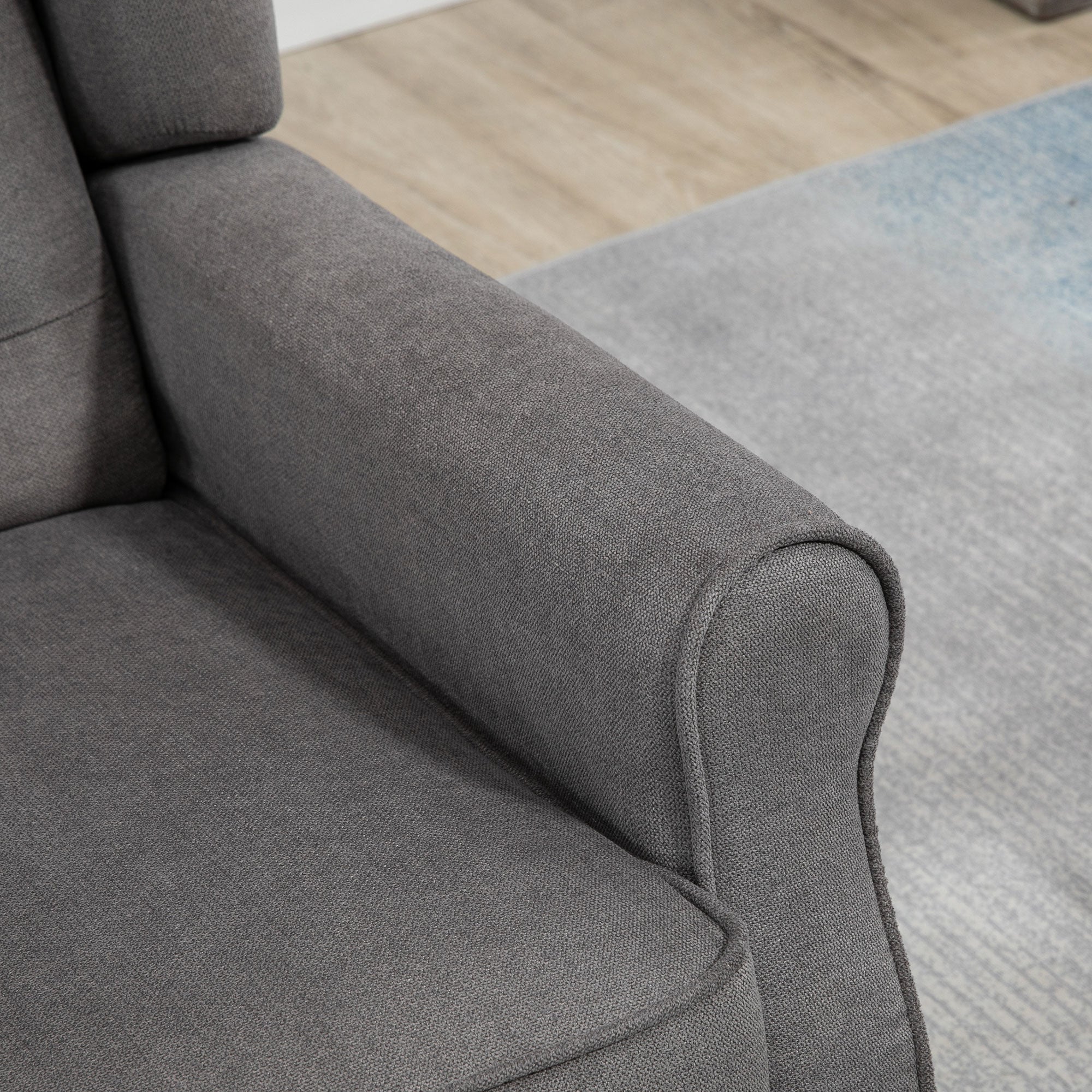 HOMCOM Fabric Accent Chair, Button Tufted Armchair, Upholstered Modern Living Room Chair, Wingback Chair with Wood Legs, Rolled Arms, Thick Padding for Bedroom, Charcoal Grey