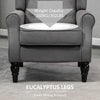 HOMCOM Fabric Accent Chair, Button Tufted Armchair, Upholstered Modern Living Room Chair, Wingback Chair with Wood Legs, Rolled Arms, Thick Padding for Bedroom, Charcoal Grey