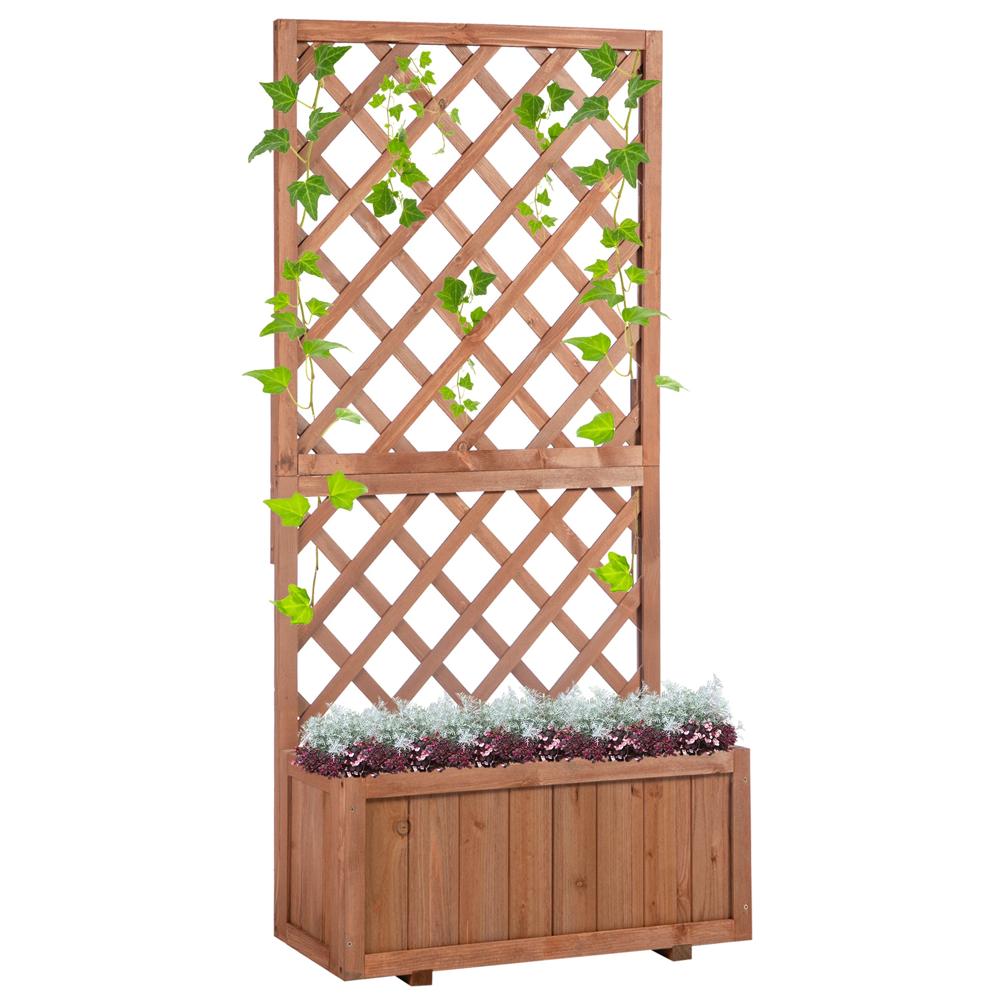 Outsunny 2.4 x 1 x 4.9 ft Raised Garden Bed, Wooden Planter with Topped Trellis for Climbing Plants, Flower Raised Bed, Orange