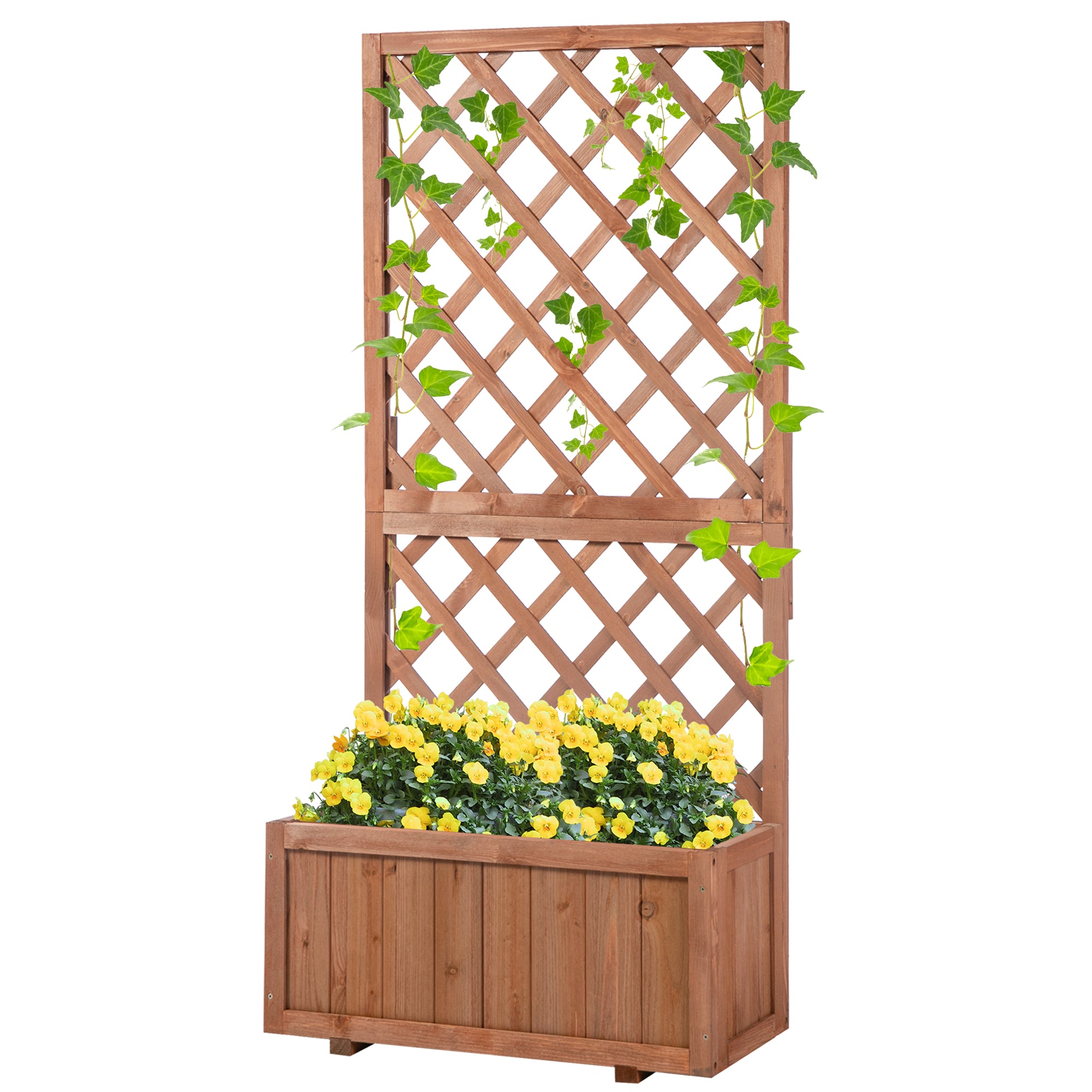 Outsunny 2.4 x 1 x 4.9 ft Raised Garden Bed, Wooden Planter with Topped Trellis for Climbing Plants, Flower Raised Bed, Orange