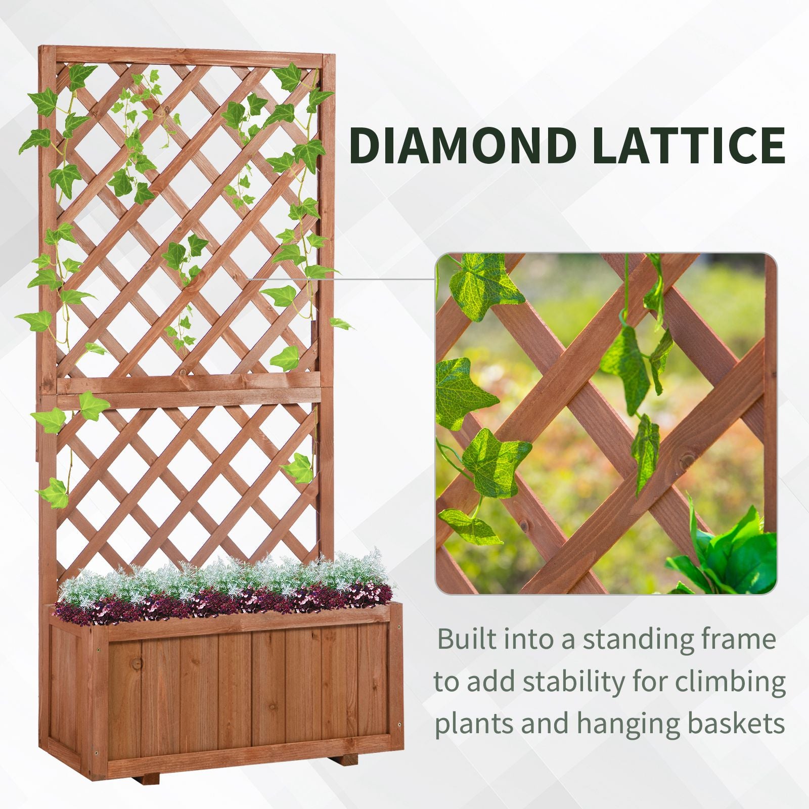 Outsunny 2.4 x 1 x 4.9 ft Raised Garden Bed, Wooden Planter with Topped Trellis for Climbing Plants, Flower Raised Bed, Orange