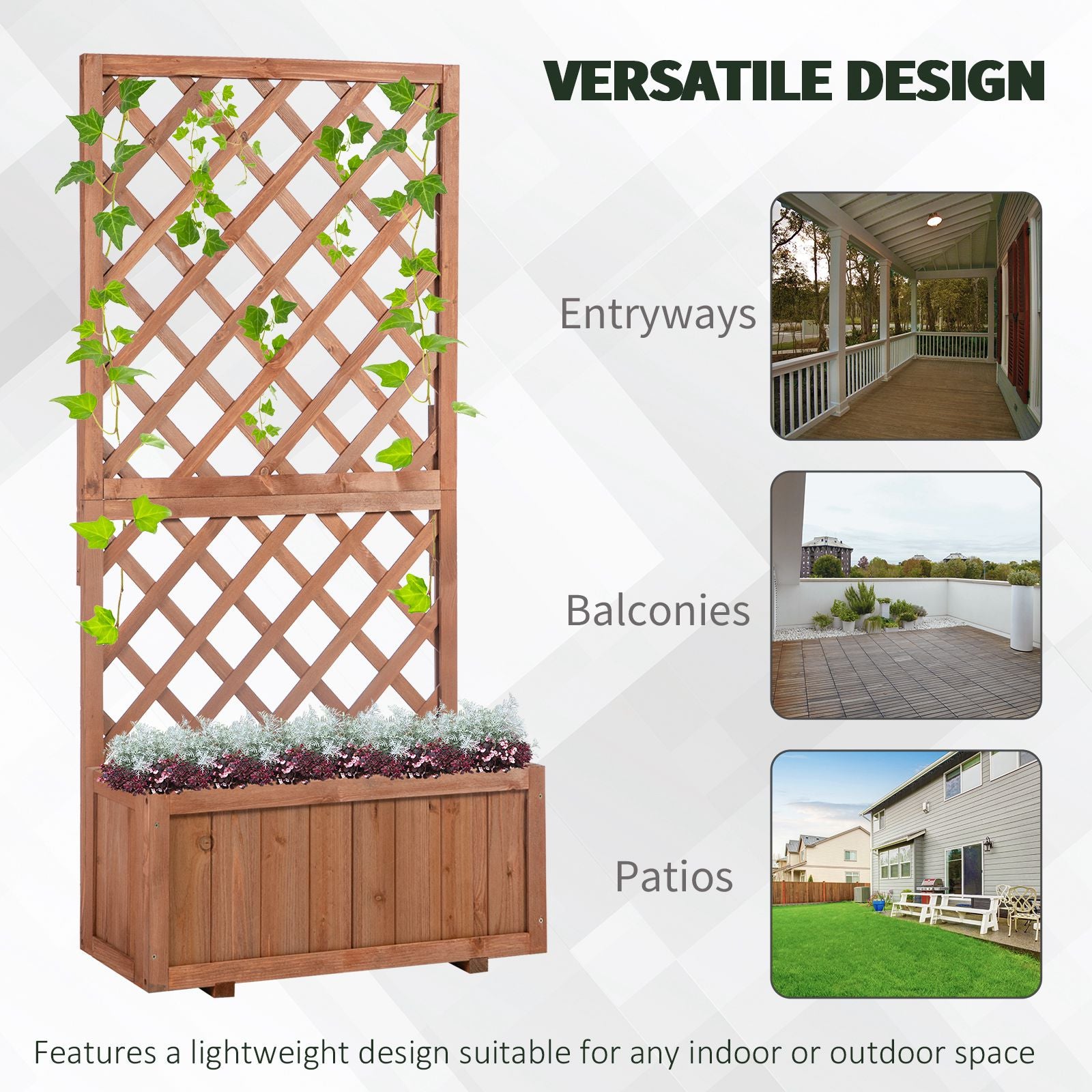 Outsunny 2.4 x 1 x 4.9 ft Raised Garden Bed, Wooden Planter with Topped Trellis for Climbing Plants, Flower Raised Bed, Orange