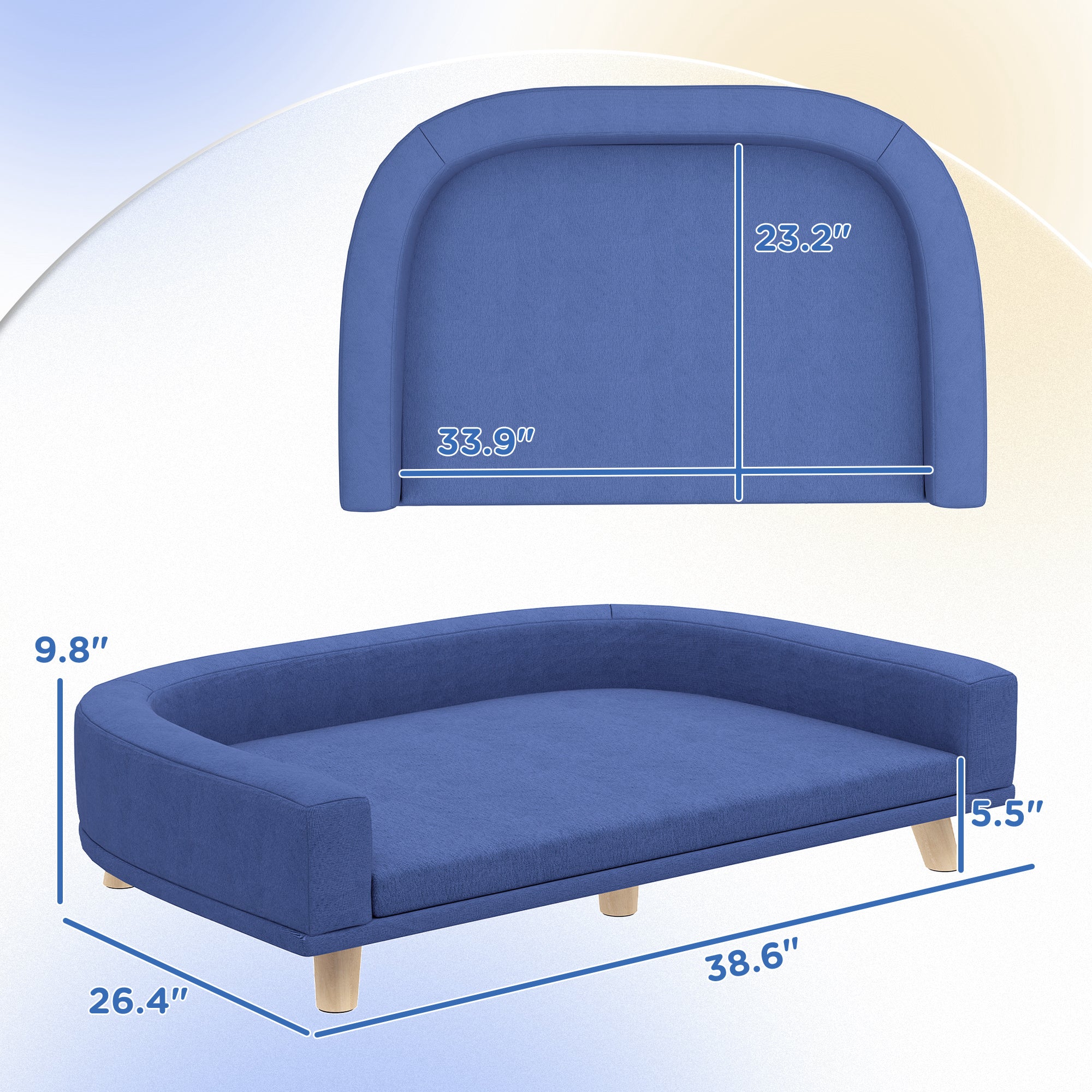 PawHut Dog Sofa Couch, Pet Bed with Comfortable Luxury Cushion, Washable Cover, Wooden Legs, Anti-slip Mat for Large Dogs, Cats, Kittens, Blue