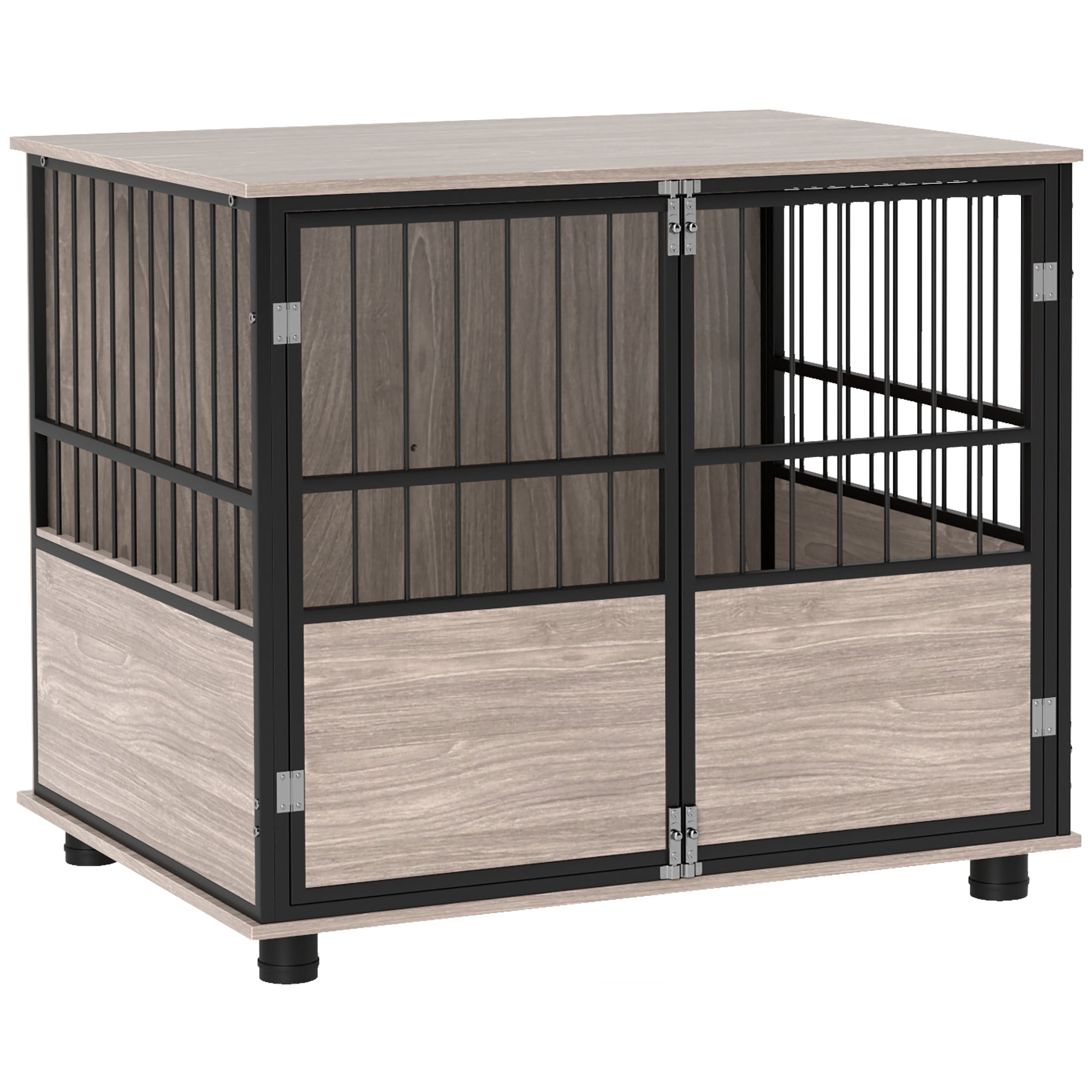 PawHut Dog Crate Furniture, Dog Cage End Table Indoor with 3 Doors, Furniture Style Dog Crate with Soft Washable Cushion, for Medium Dogs, 80L x 60W x 68Hcm