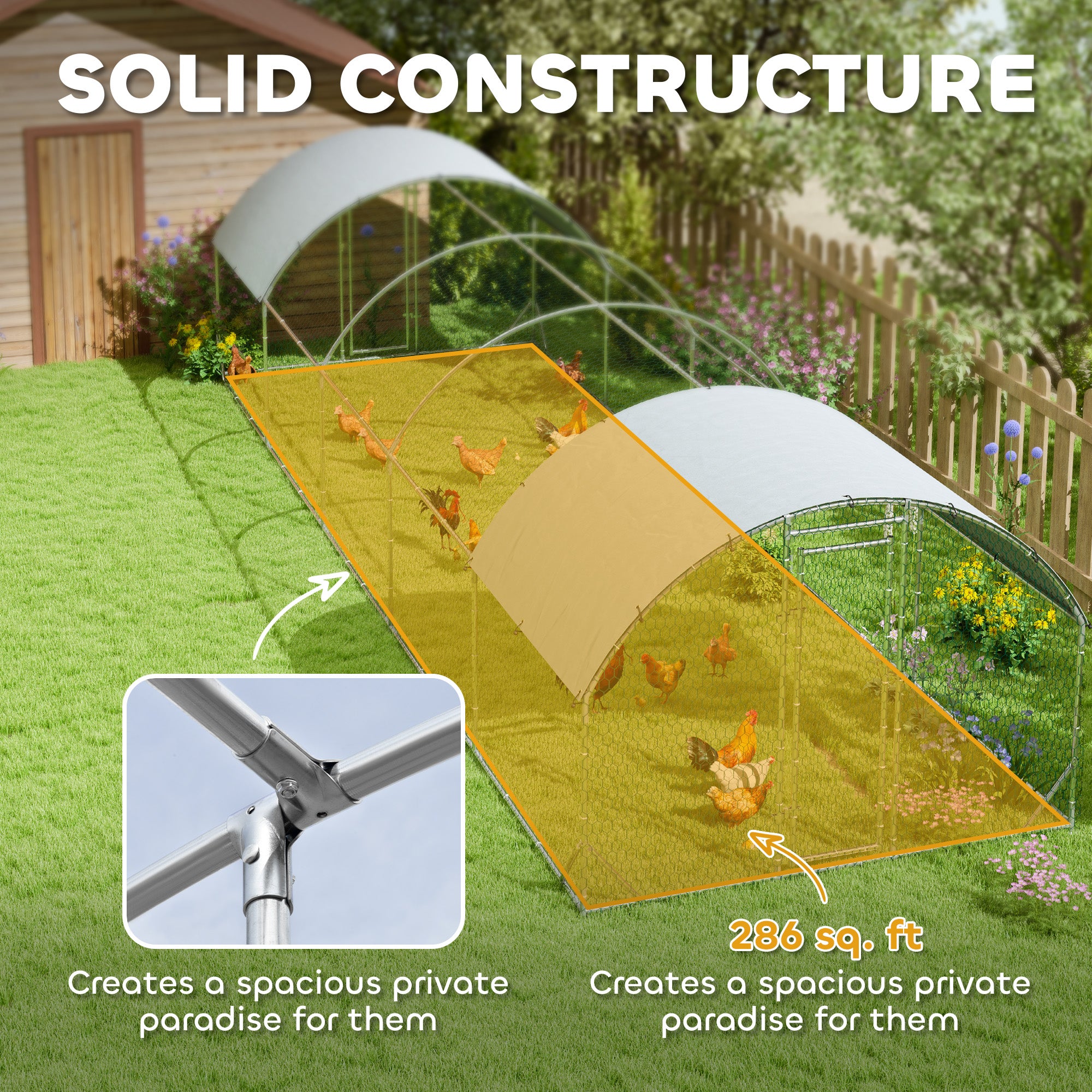 PawHut Large Chicken Coop Metal Chicken Run with Waterproof and Anti-UV Cover, Dome Shaped Walk in Fence Cage Hen House for Outdoor and Yard Farm Use, 1" Tube Diameter, 9.2' x 31.2' x 6.5'