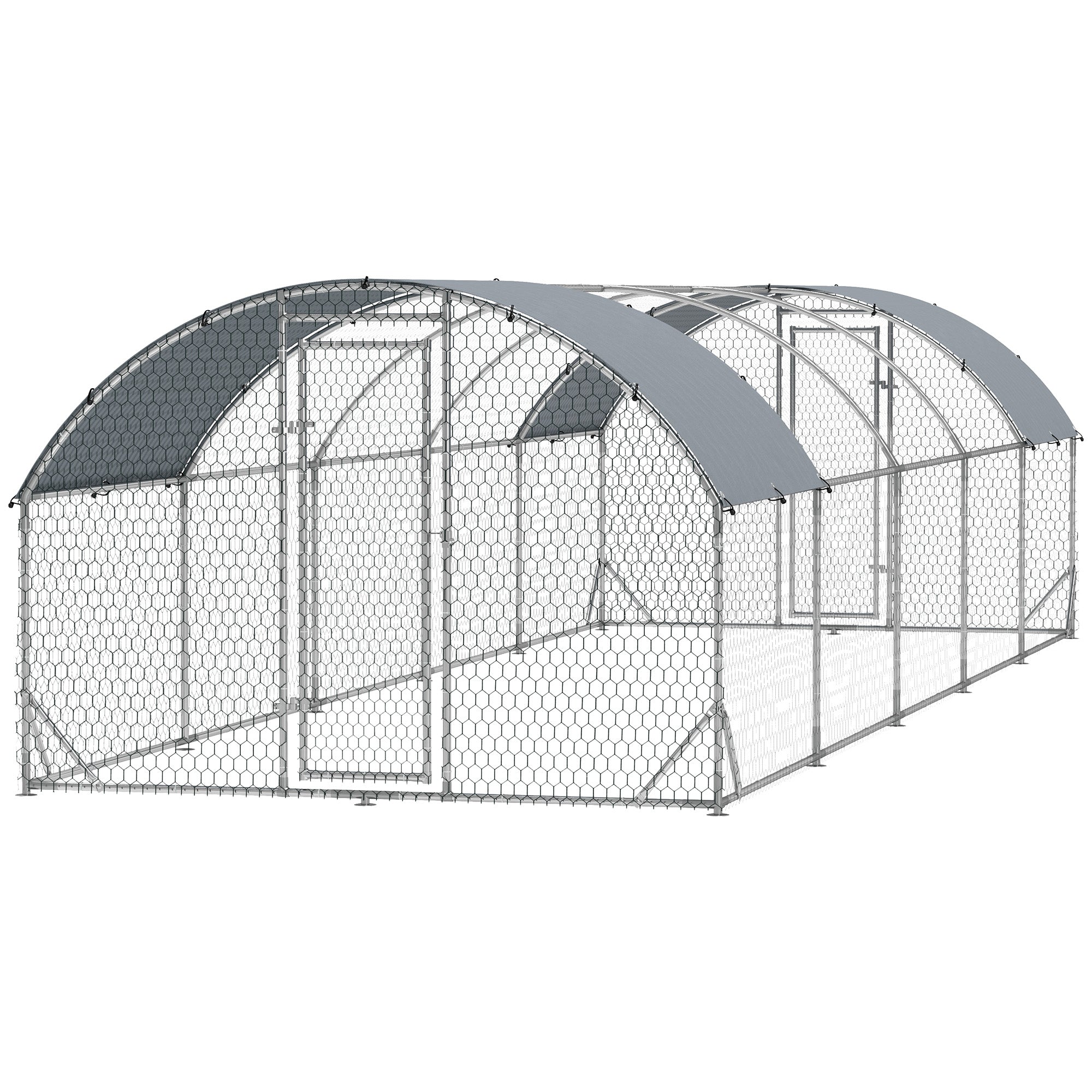 PawHut Large Chicken Coop Metal Chicken Run with Waterproof and Anti-UV Cover, Dome Shaped Walk in Fence Cage Hen House for Outdoor and Yard Farm Use, 1" Tube Diameter, 9.2' x 31.2' x 6.5'