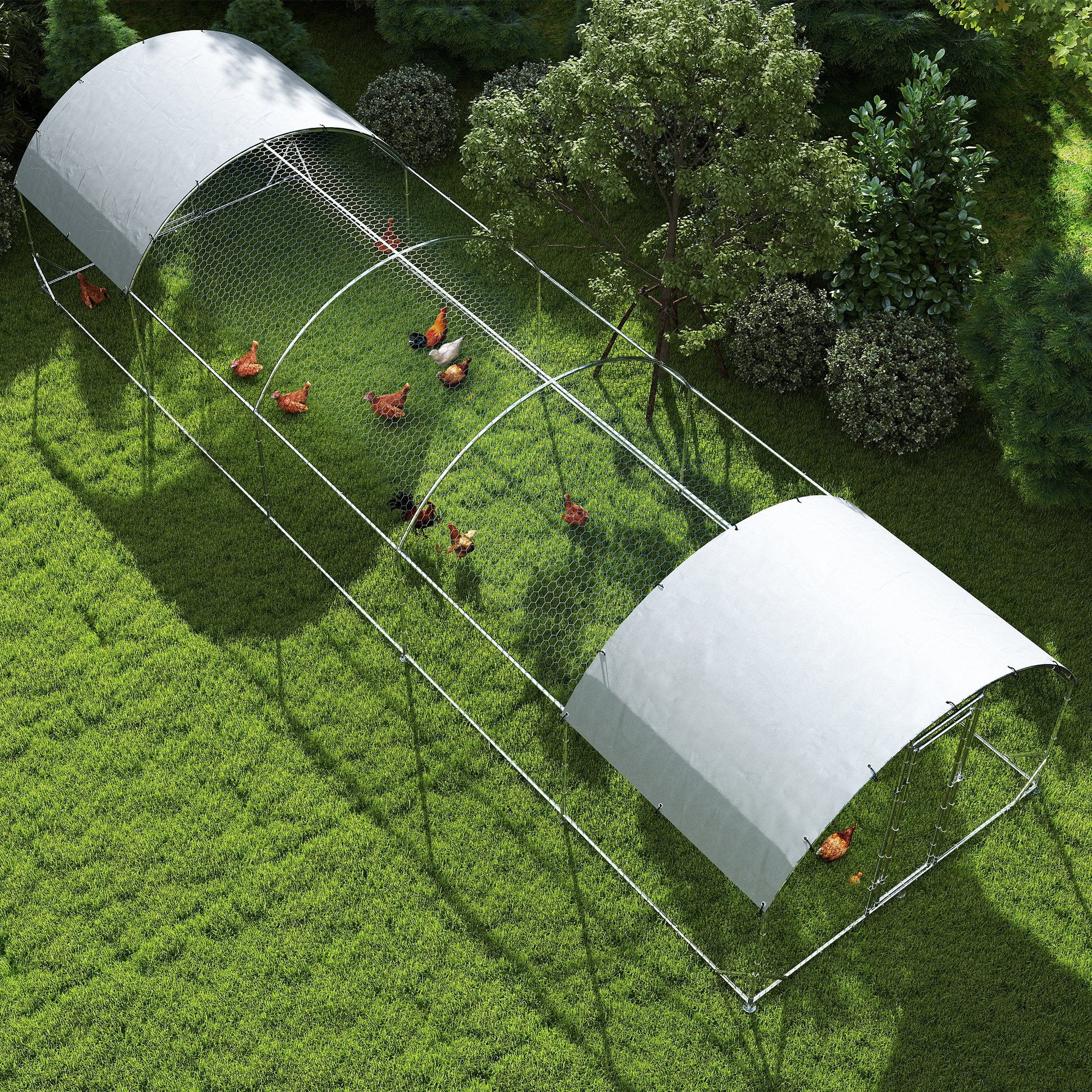 PawHut Large Chicken Coop Metal Chicken Run with Waterproof and Anti-UV Cover, Dome Shaped Walk in Fence Cage Hen House for Outdoor and Yard Farm Use, 1" Tube Diameter, 9.2' x 31.2' x 6.5'