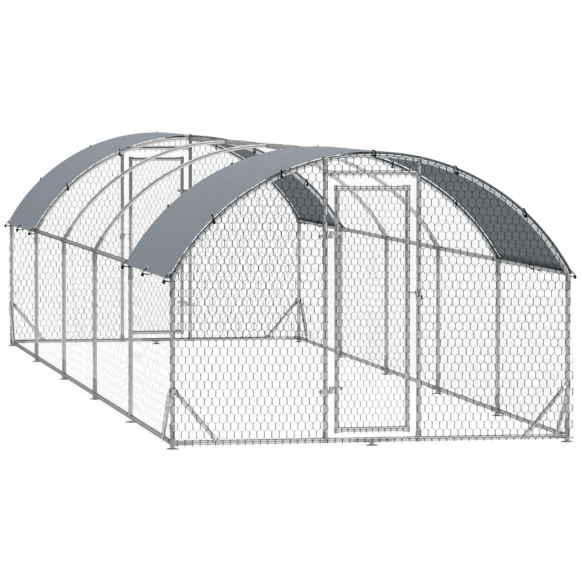 PawHut Large Chicken Coop Metal Chicken Run with Waterproof and Anti-UV Cover, Dome Shaped Walk in Fence Cage Hen House for Outdoor and Yard Farm Use, 1" Tube Diameter, 9.2' x 31.2' x 6.5'