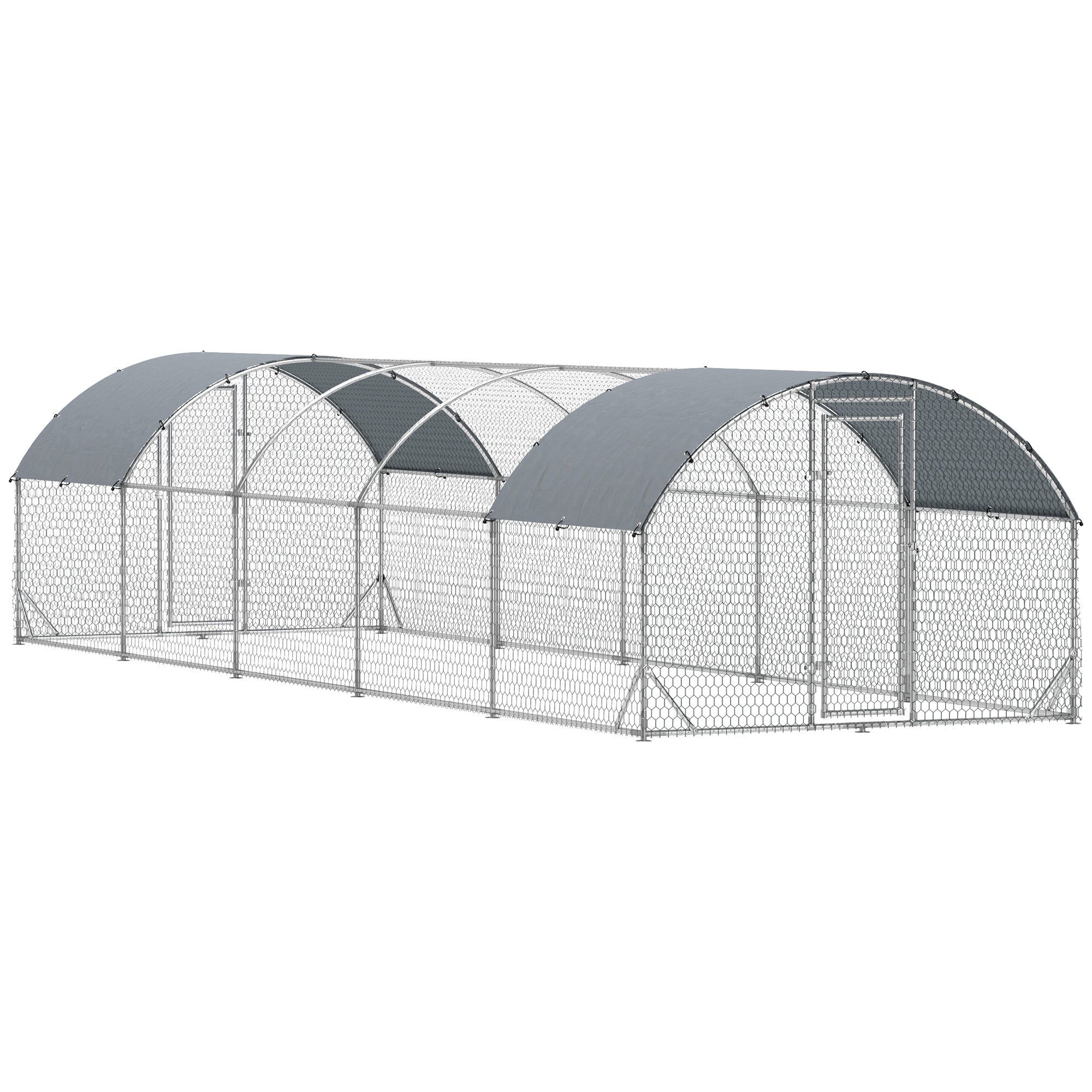 PawHut Large Chicken Coop Metal Chicken Run with Waterproof and Anti-UV Cover, Dome Shaped Walk in Fence Cage Hen House for Outdoor and Yard Farm Use, 1" Tube Diameter, 9.2' x 31.2' x 6.5'