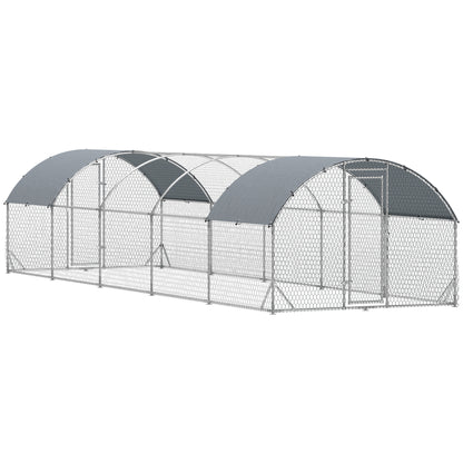 PawHut Large Chicken Coop Metal Chicken Run with Waterproof and Anti-UV Cover, Dome Shaped Walk in Fence Cage Hen House for Outdoor and Yard Farm Use, 1" Tube Diameter, 9.2' x 31.2' x 6.5'