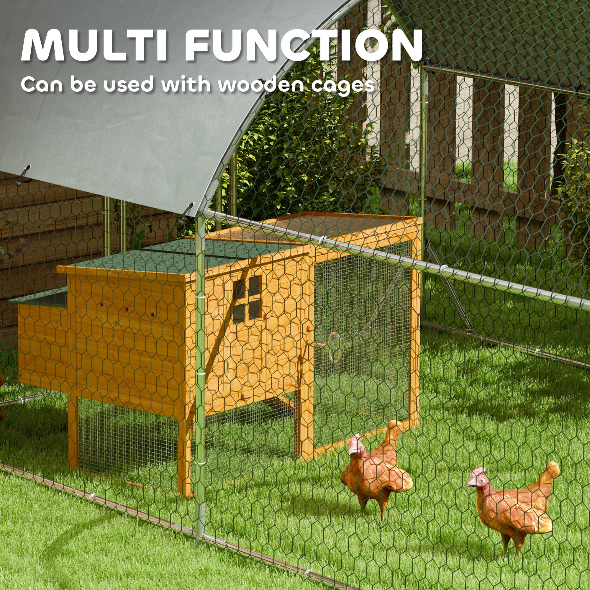 PawHut Large Chicken Coop Metal Chicken Run with Waterproof and Anti-UV Cover, Dome Shaped Walk in Fence Cage Hen House for Outdoor and Yard Farm Use, 1" Tube Diameter, 9.2' x 31.2' x 6.5'